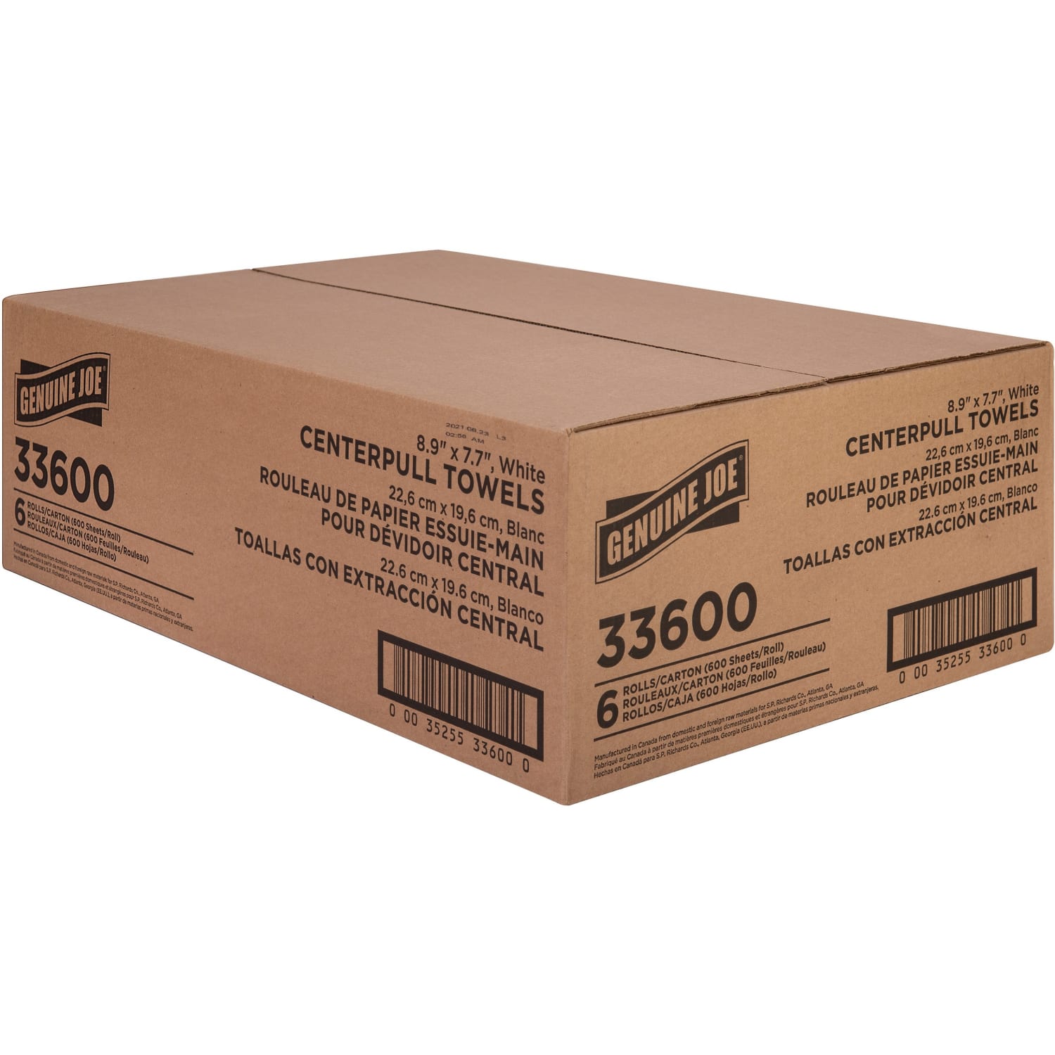 Genuine Joe Centerpull Towel Rolls - 8.13in Width x 7.56in Length - 600 Sheets/Roll - 3in Core - White - Virgin Fiber - 6 / Carton - Image 4