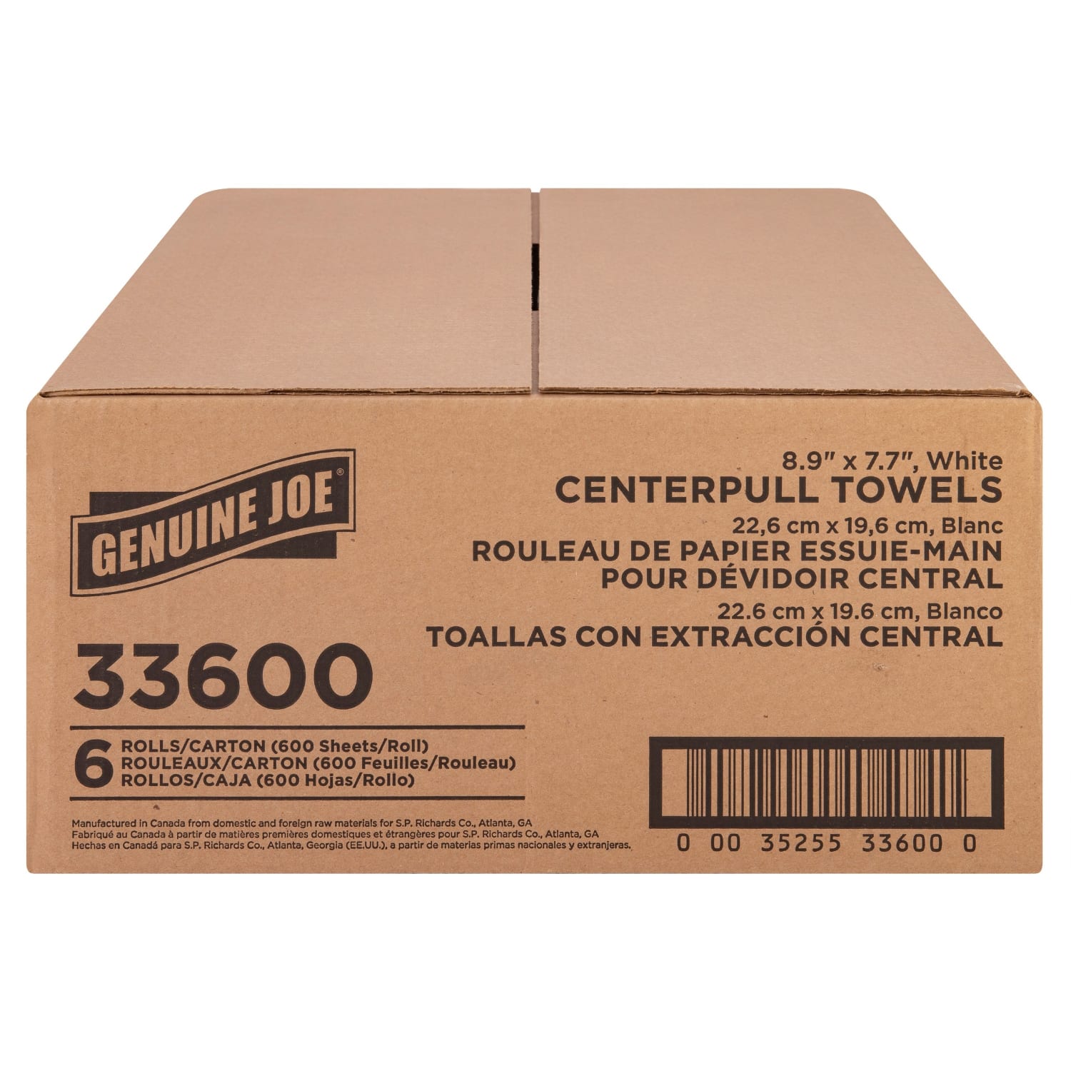 Genuine Joe Centerpull Towel Rolls - 8.13in Width x 7.56in Length - 600 Sheets/Roll - 3in Core - White - Virgin Fiber - 6 / Carton - Image 5