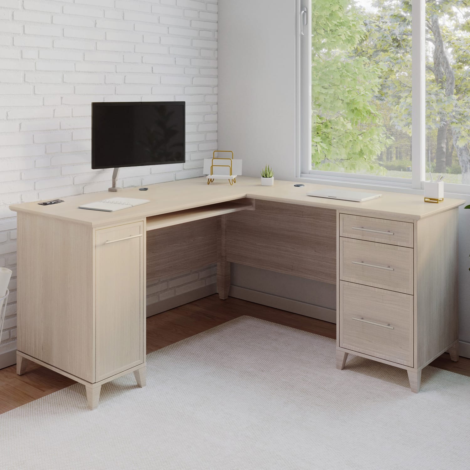 Realspace Koru 60inW L-Shaped Corner Computer Desk With Integrated Power & Charging, Natural Oak, BIFMA Compliant - Image 3