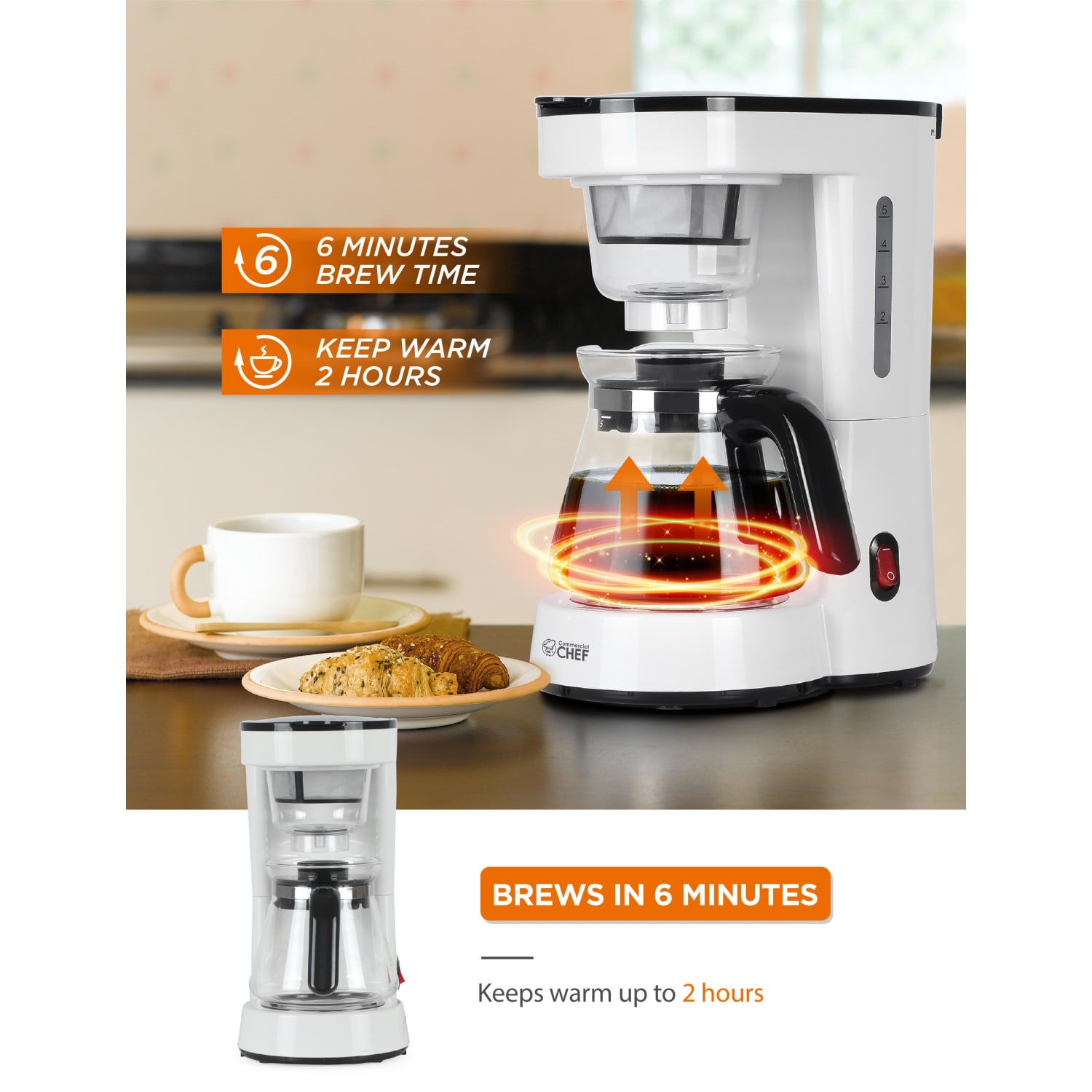 Commercial Chef 5-Cup Drip Coffee Maker, White - Image 6