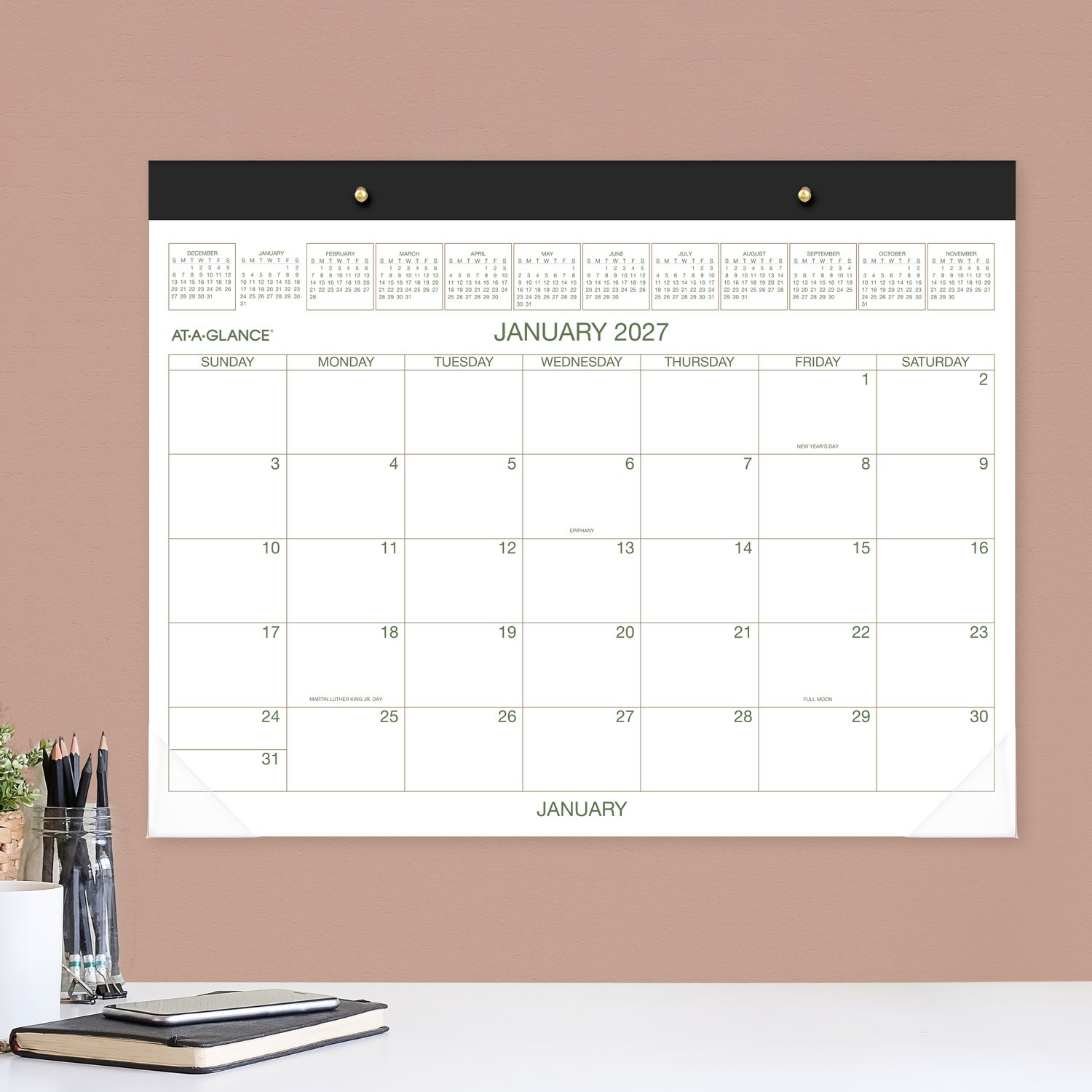 AT-A-GLANCE 2027 Two Color Monthly Desk Pad Calendar, Standard, 21 3/4in x 17in - Image 5