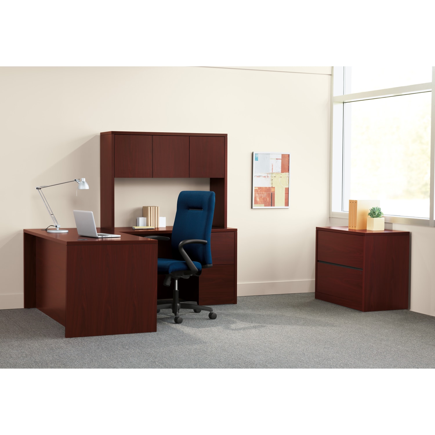 HON 10500 66inW Workstation Computer Desk With Left Return, Mahogany - Image 5