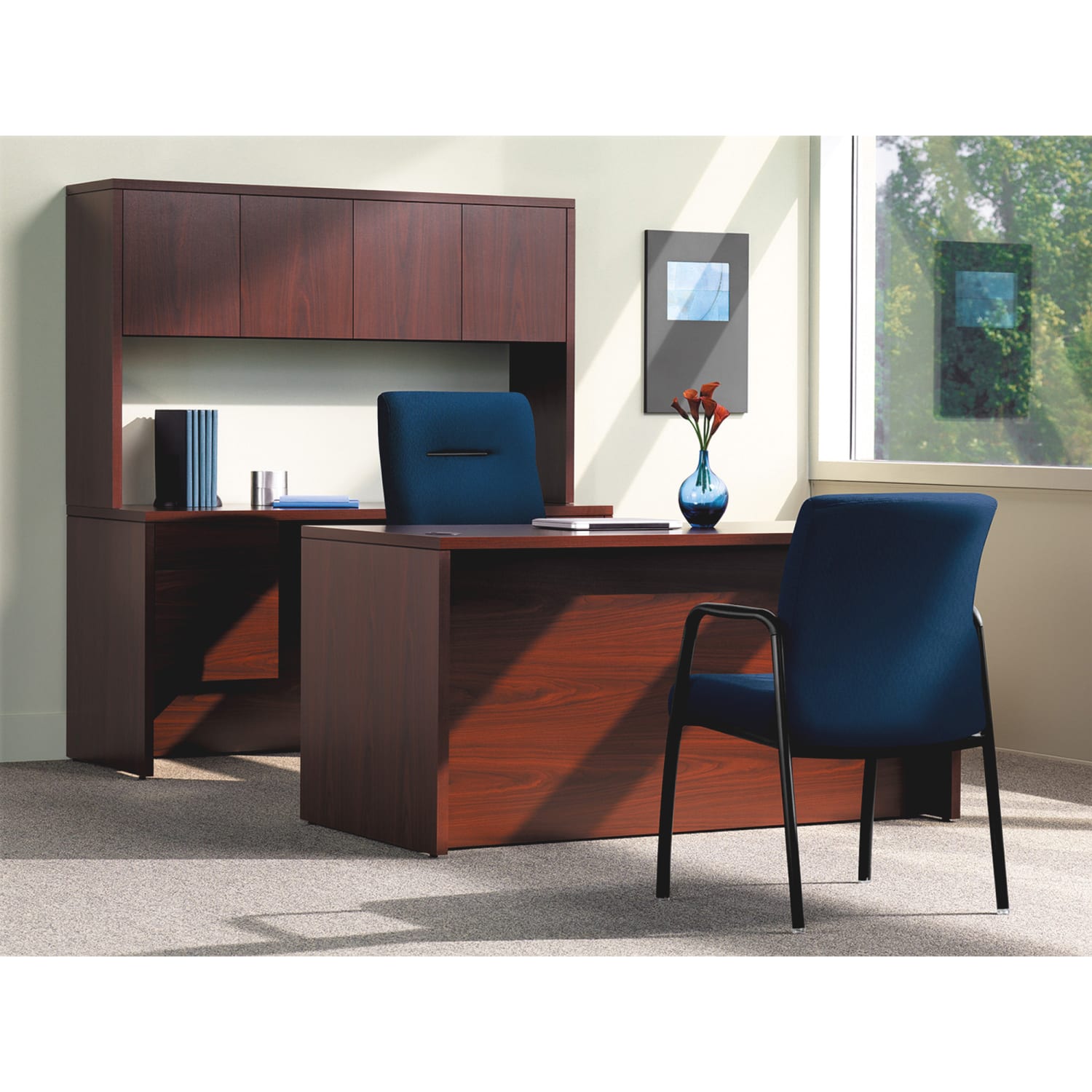 HON 10500 66inW Workstation Computer Desk With Left Return, Mahogany - Image 6