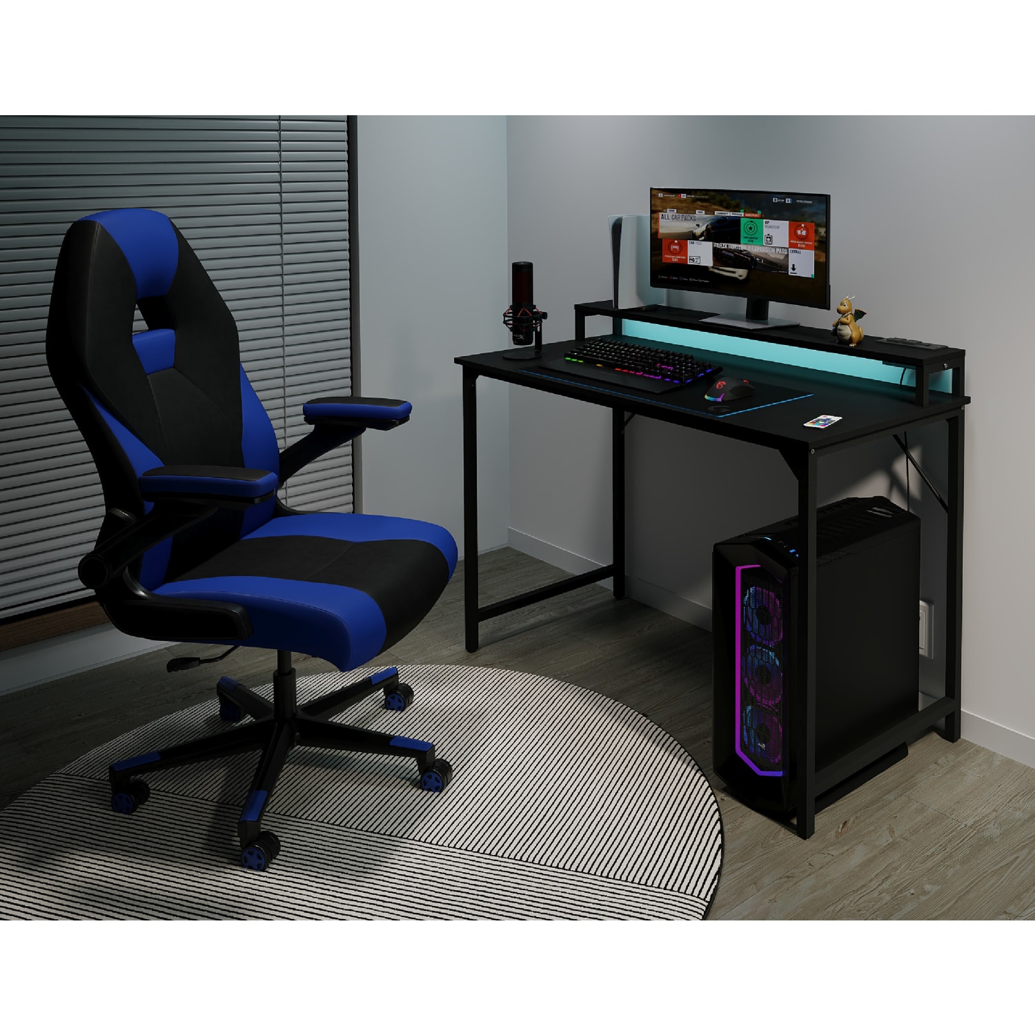 RS Gaming RGX Faux Leather High Back Gaming Office Chair BlackBlue BIFMA Compliant PopularChairscom