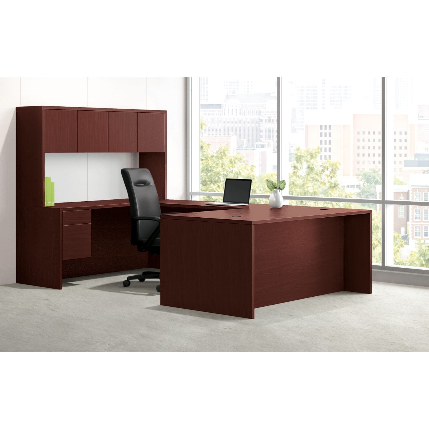 HON 10500 72inW Single-Pedestal Computer Desk With Pedestal On Right/Left Return, Mahogany - Image 3