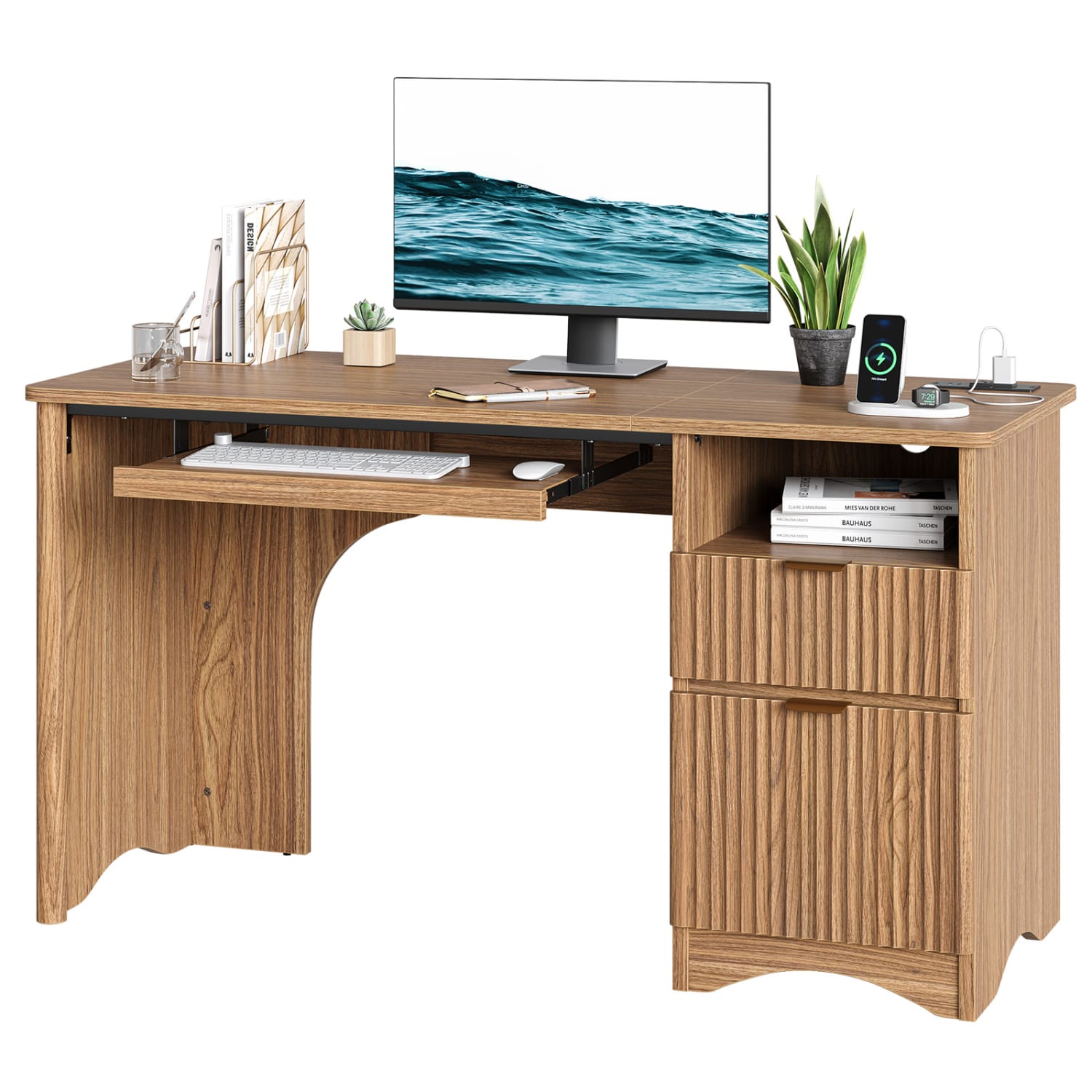 Bestier 55inW Computer Desk, Brown - Image 3