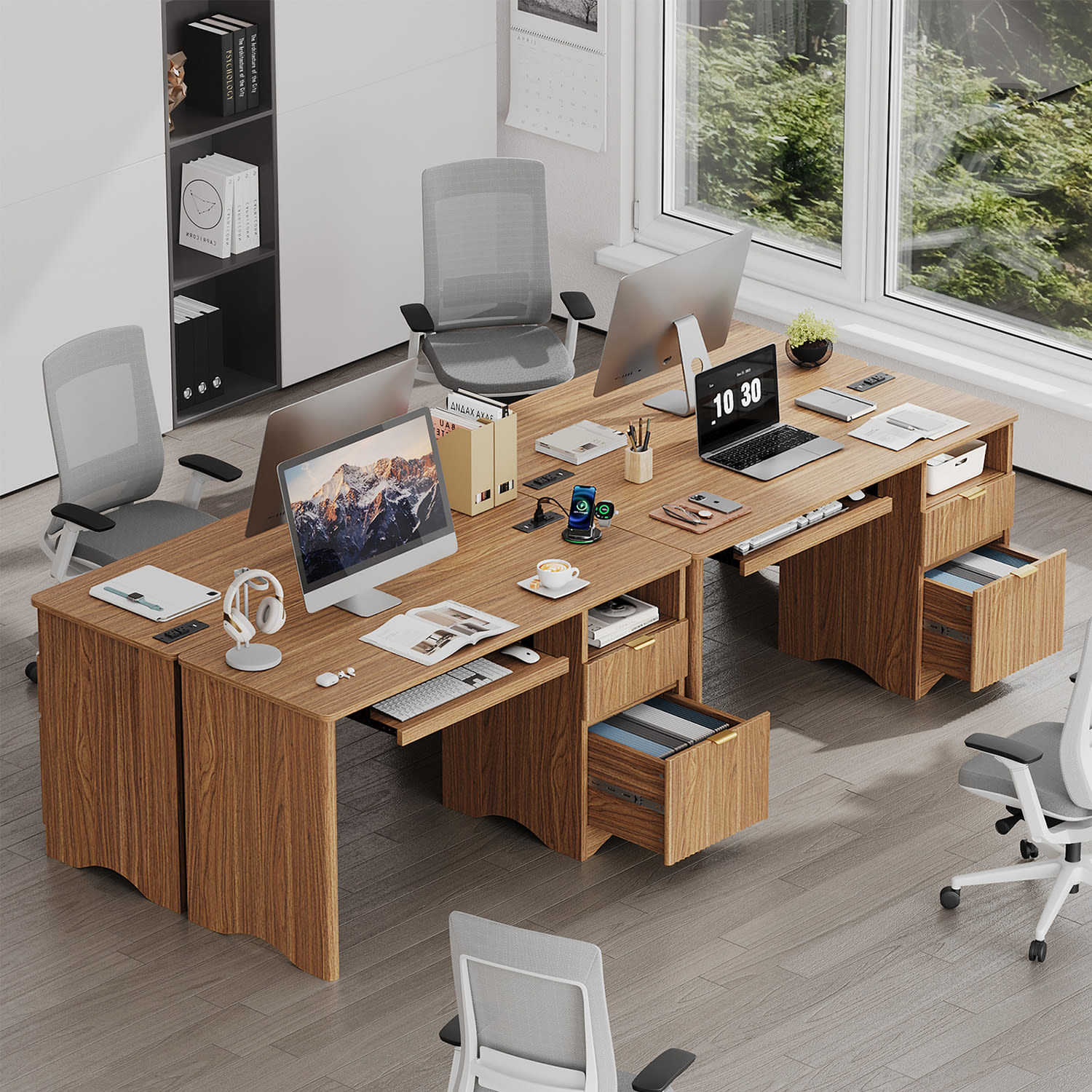 Bestier 55inW Computer Desk, Brown - Image 4