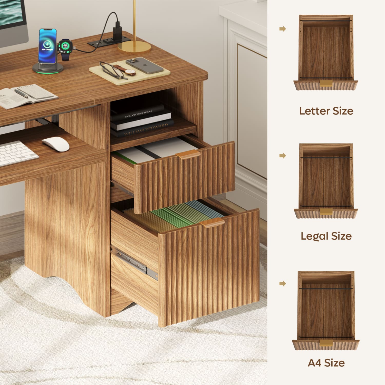 Bestier 55inW Computer Desk, Brown - Image 5