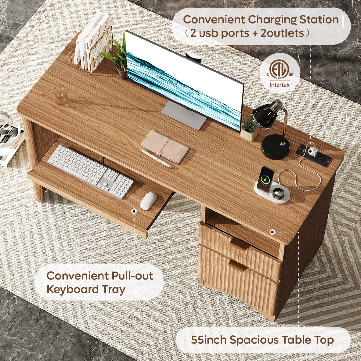 Bestier 55inW Computer Desk, Brown - Image 6