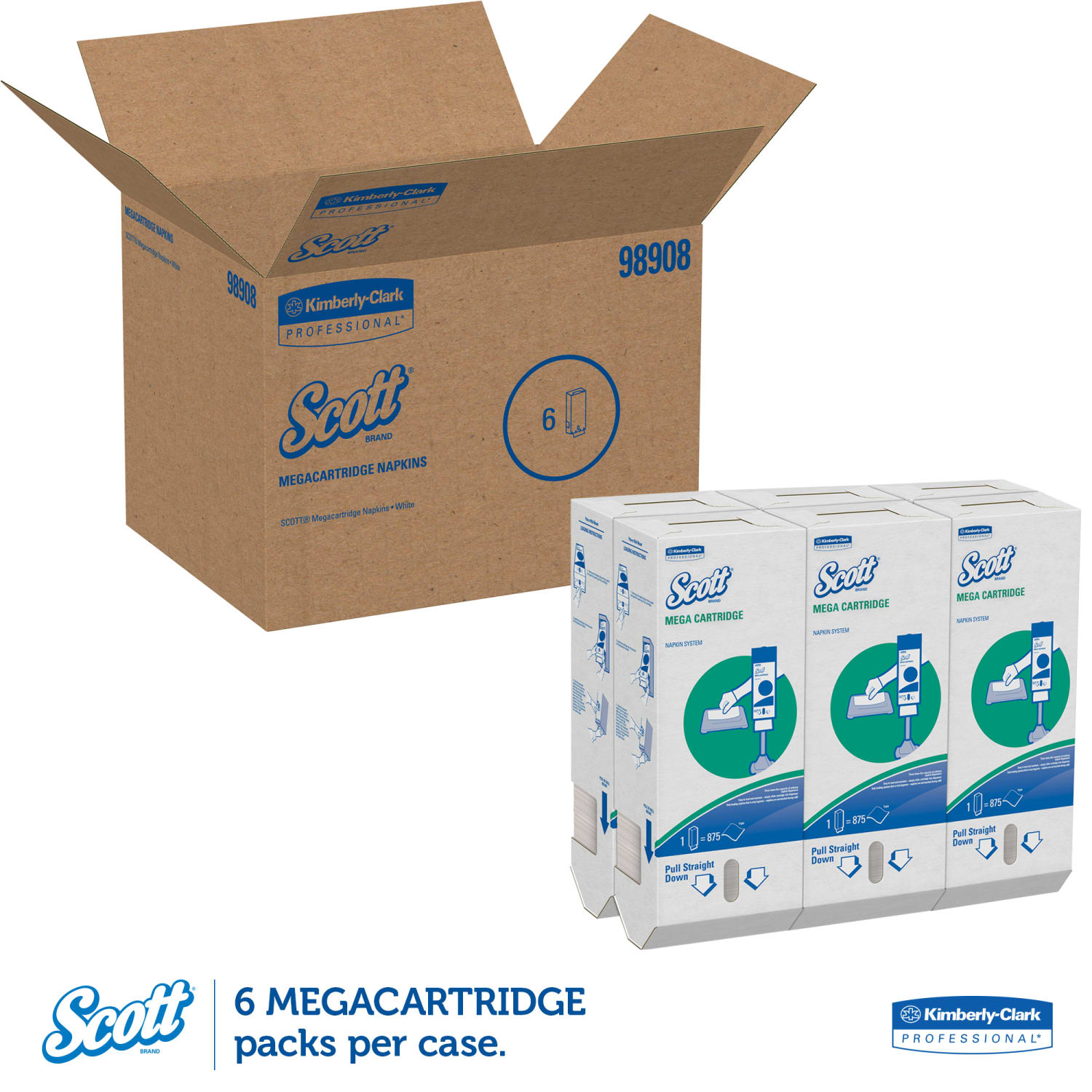 Scott Mega Cartridge 1-Ply Napkins, 6-1/2in x 8-7/16in, White, 180 Per Pack, Case Of 6 Packs - Image 3