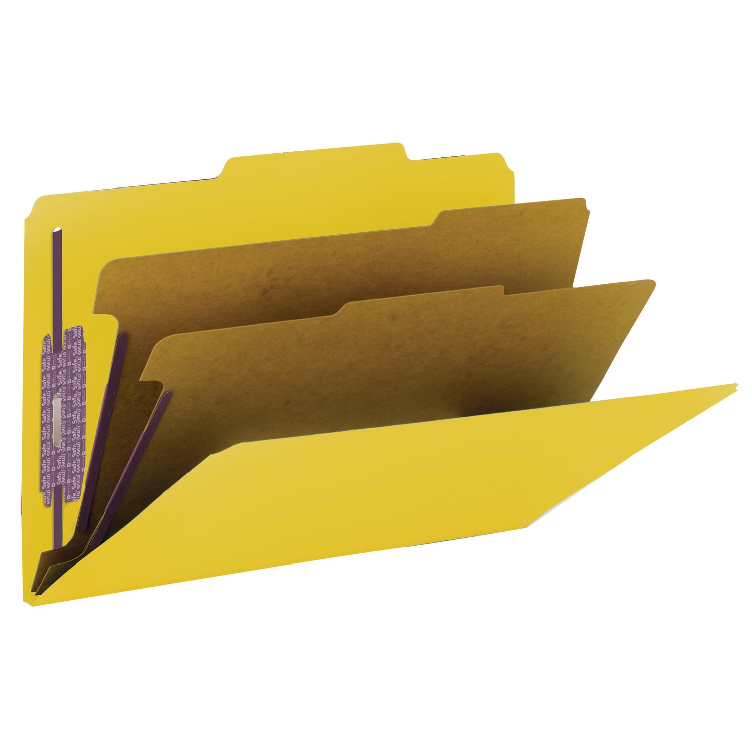 Smead Pressboard Classification Folders With SafeSHIELD Fasteners, 2 Dividers, Legal Size, 100% Recycled, Yellow, Box Of 10 - Image 3
