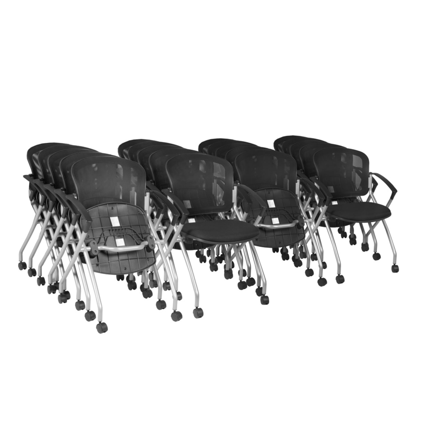 Regency Cadence Mesh Nesting Chairs With Arms, Silver/Black, Pack Of 20 Chairs
