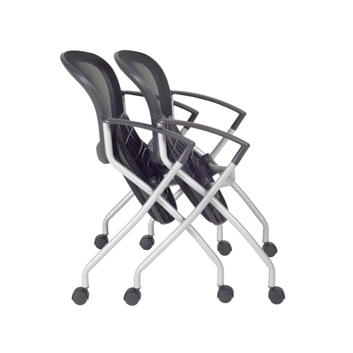 Regency Cadence Mesh Nesting Chairs With Arms SilverBlack Pack Of 20 Chairs PopularChairscom