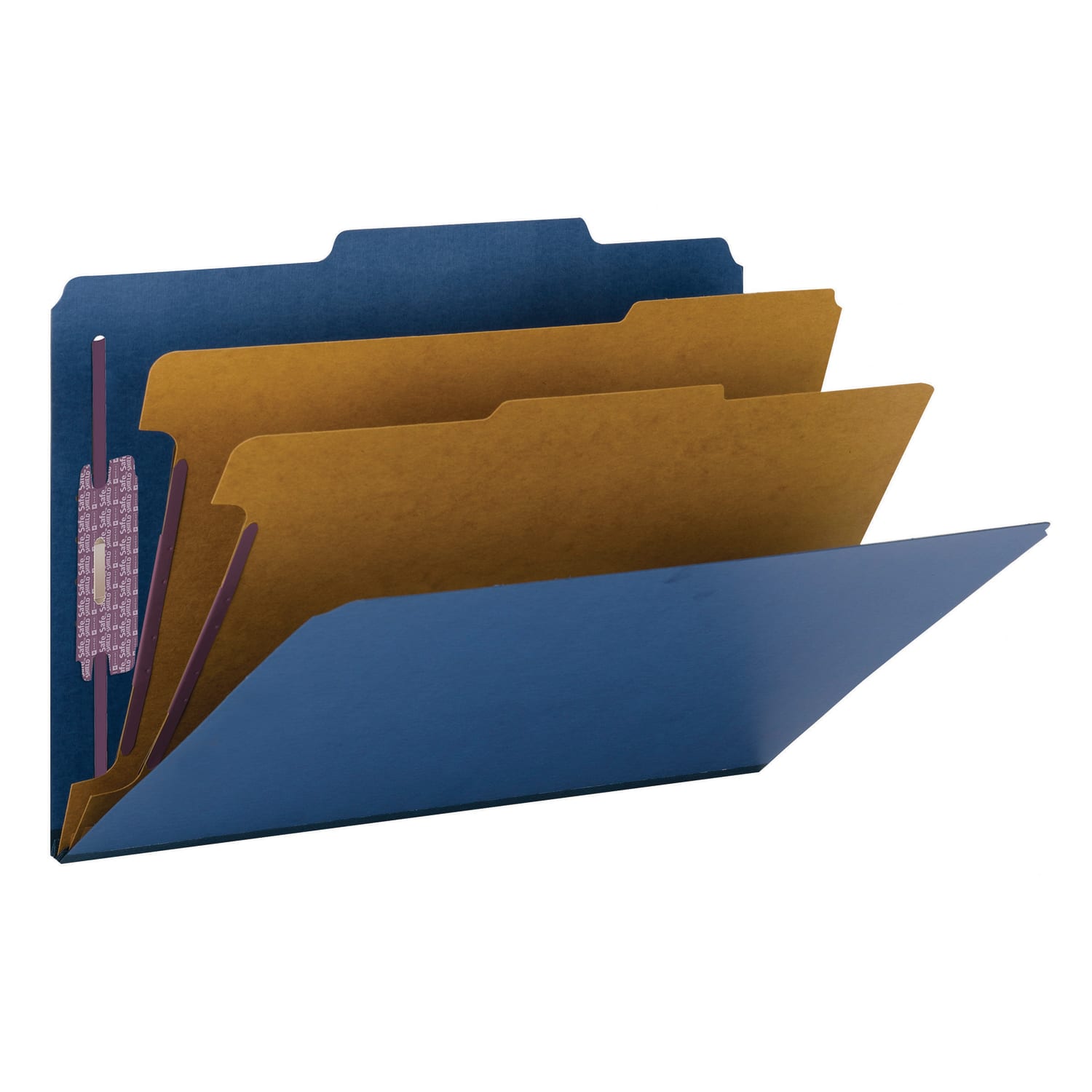 Smead Pressboard Classification Folders With SafeSHIELD Fasteners, 2 Dividers, Legal Size, 100% Recycled, Dark Blue, Box Of 10 - Image 3