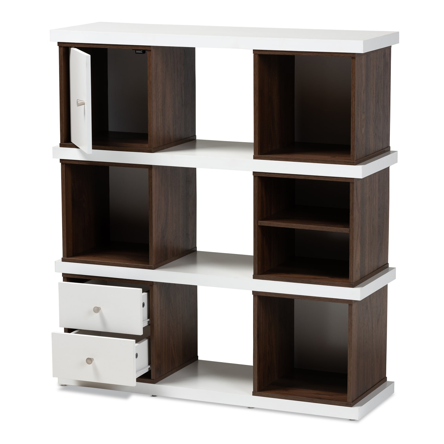 Baxton Studio 40inH Modern 2-Tone 2-Drawer Bookcase, White/Walnut - Image 3