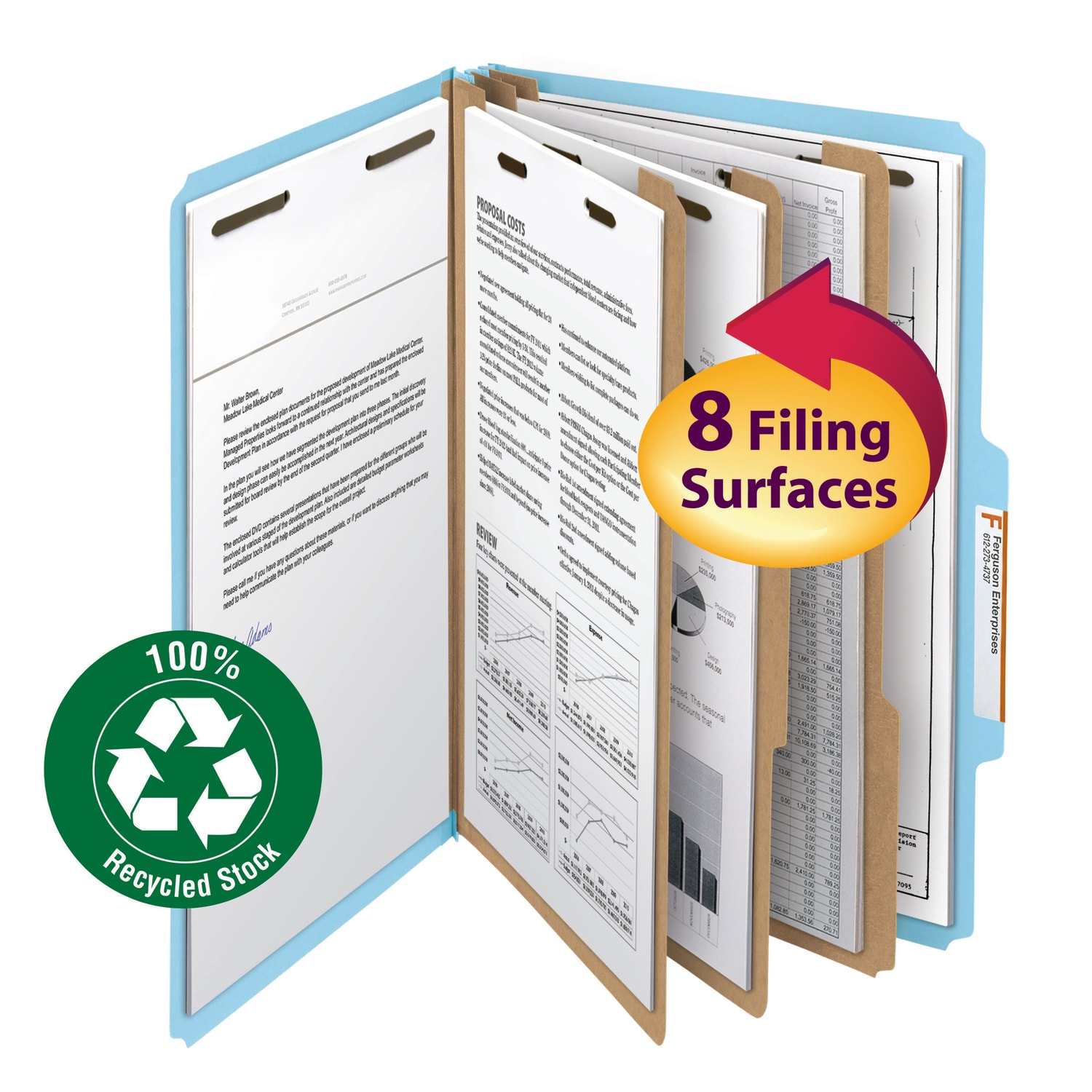 Smead Pressboard Classification Folders, 3 Dividers, Legal Size, 100% Recycled, Blue, Box Of 10 - Image 3