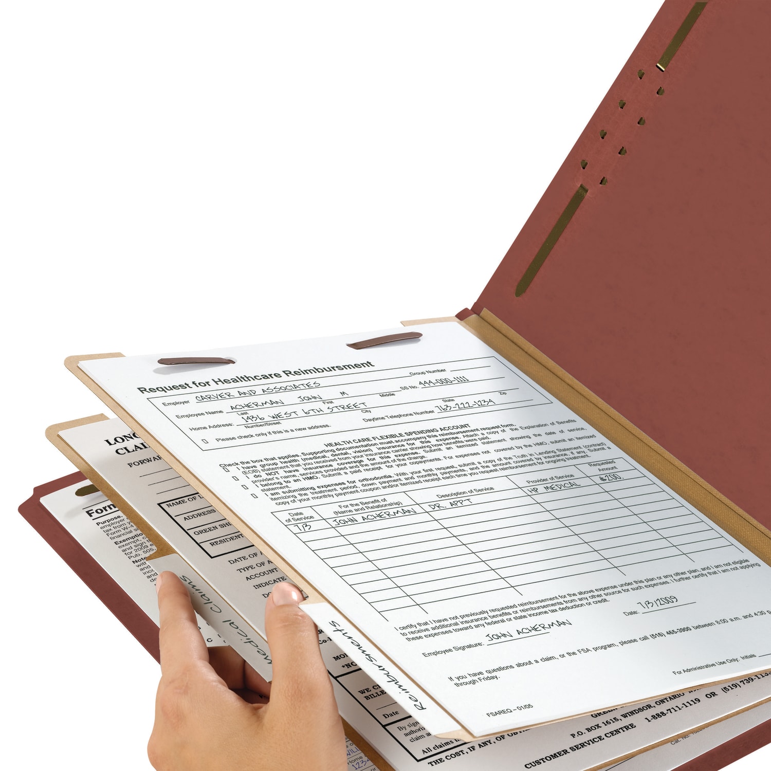 Smead Pressboard Classification Folders, 2 Dividers, Legal Size, 100% Recycled, Red, Box Of 10 - Image 4
