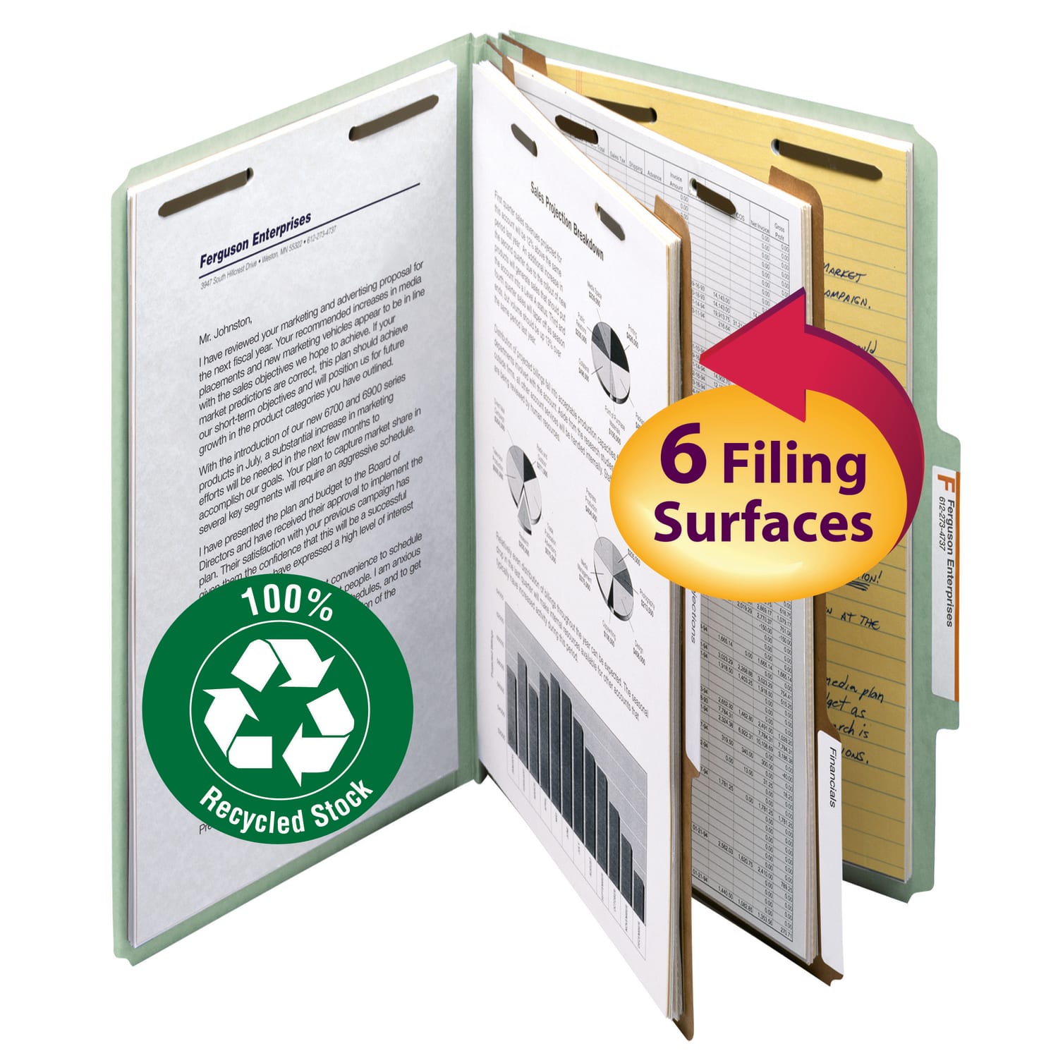 Smead Pressboard Classification Folders, 2 Dividers, Legal Size, 100% Recycled, Gray/Green, Box Of 10 - Image 3