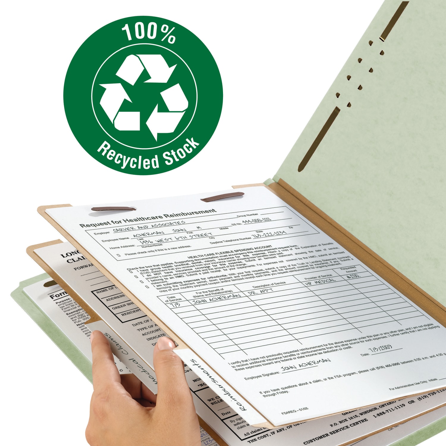 Smead Pressboard Classification Folders, 2 Dividers, Legal Size, 100% Recycled, Gray/Green, Box Of 10 - Image 4