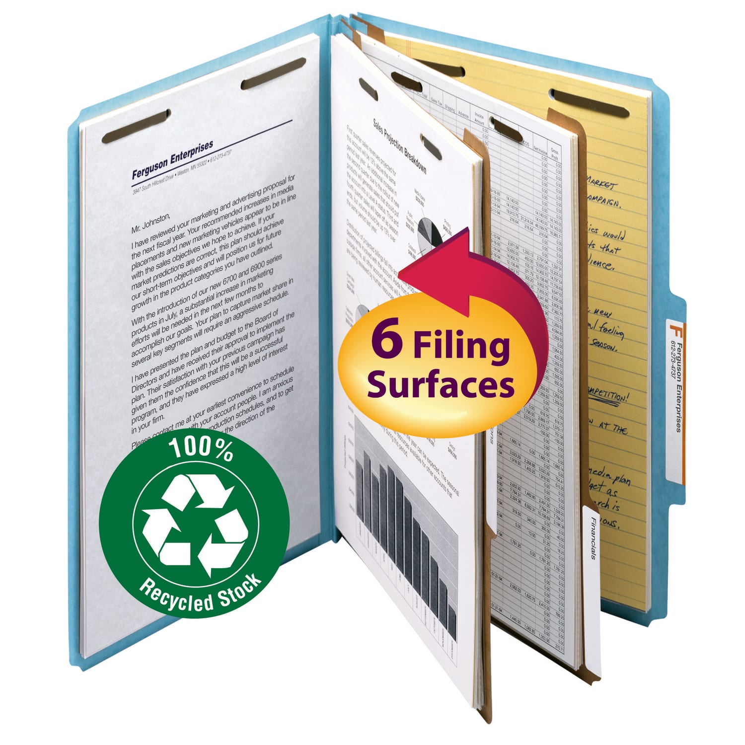 Smead Pressboard Classification Folders, 2 Dividers, Legal Size, 100% Recycled, Blue, Box Of 10 - Image 3