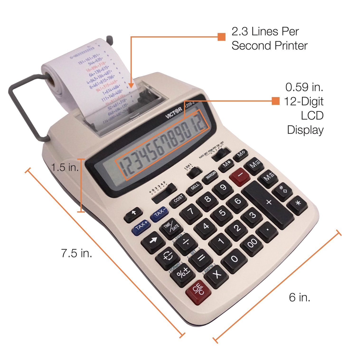 Victor 1208-2 Compact Commercial Printing Calculator - Image 4
