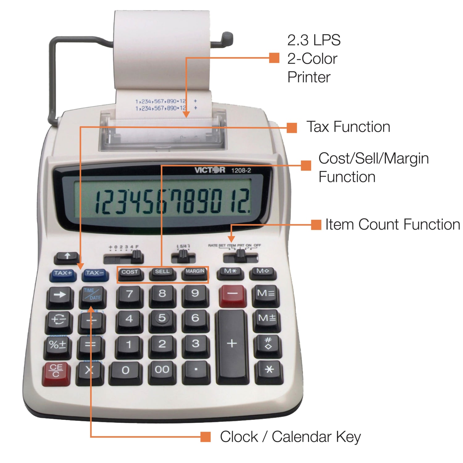 Victor 1208-2 Compact Commercial Printing Calculator - Image 5