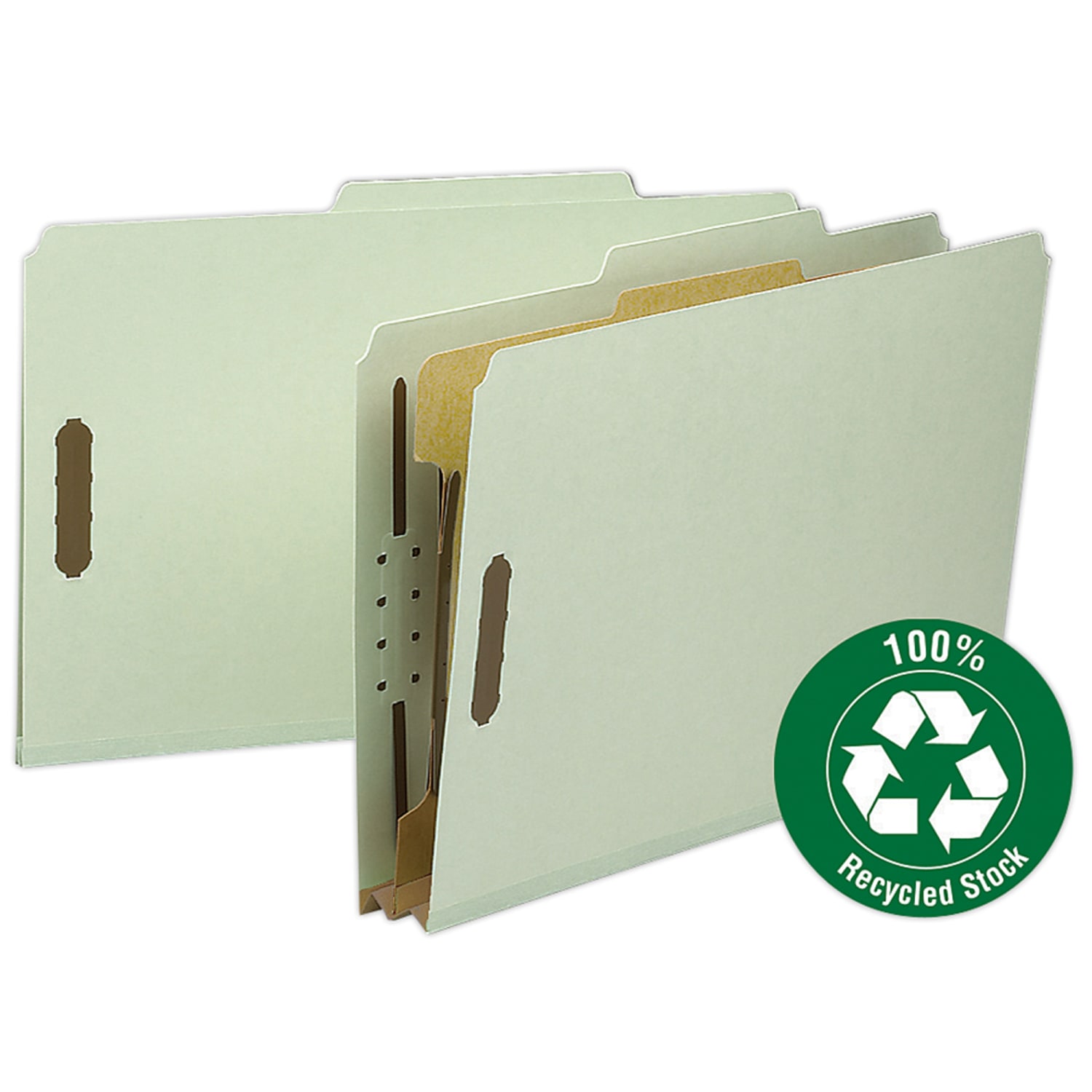 Smead Pressboard Classification Folders, 1 Divider, Legal Size, 100% Recycled, Gray/Green, Box Of 10 - Image 3