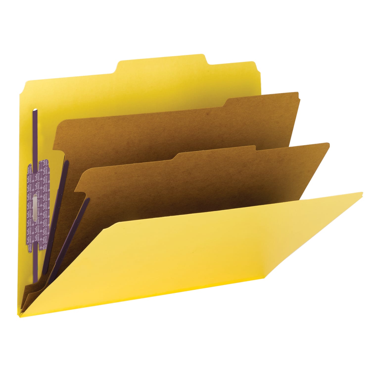 Smead Pressboard Classification Folders With SafeSHIELD Fasteners, 2 Dividers, Letter Size, 100% Recycled, Yellow, Box Of 10 - Image 3