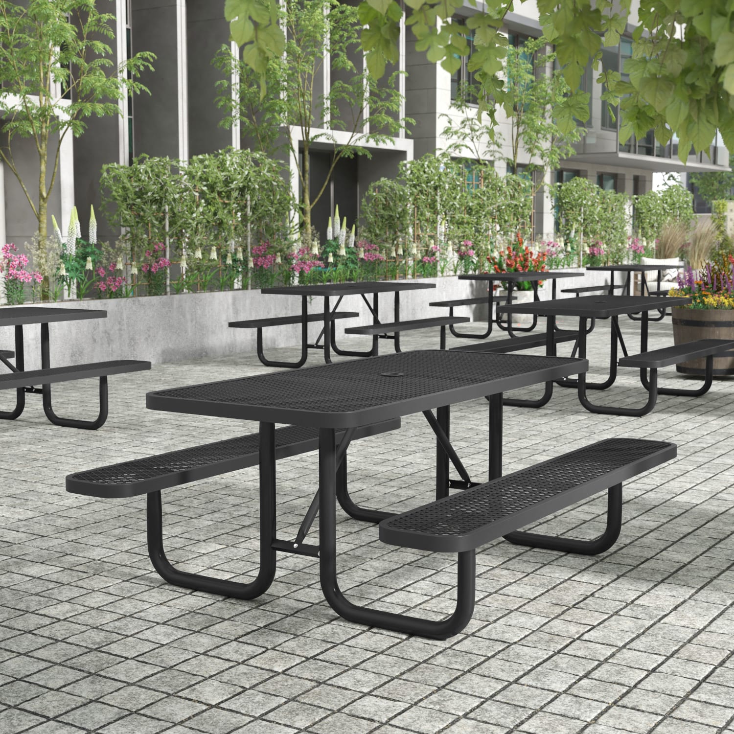 Flash Furniture Mantilla Outdoor Picnic Table, Steel Frame and Ground Anchors, 6ft, Black - SLFEML72H48LBK