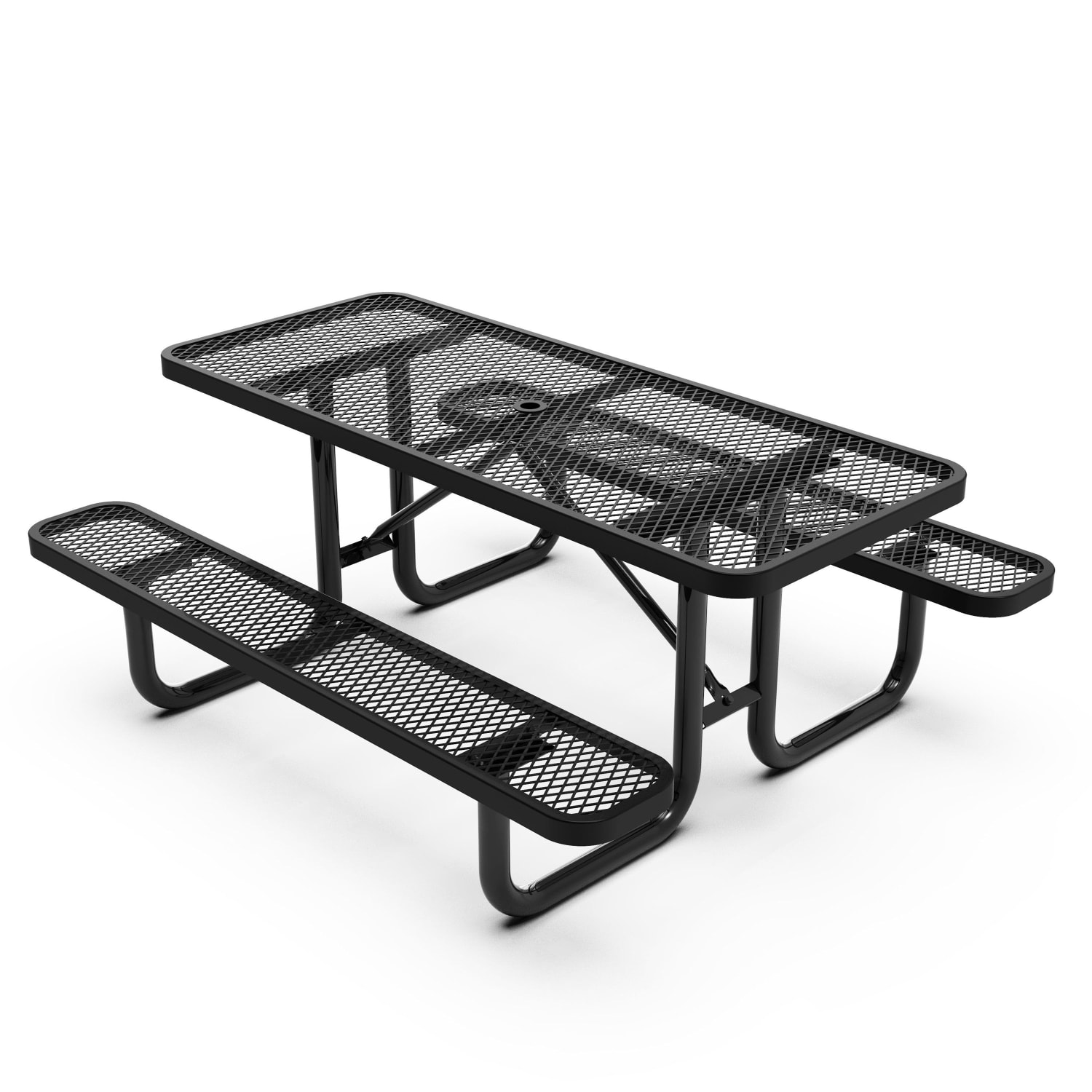 Flash Furniture Mantilla Outdoor Picnic Table with Commercial Heavy Gauge Expanded Metal Mesh Top and Seats and Steel Frame and Ground Anchors, 6ft, Black - Image 3