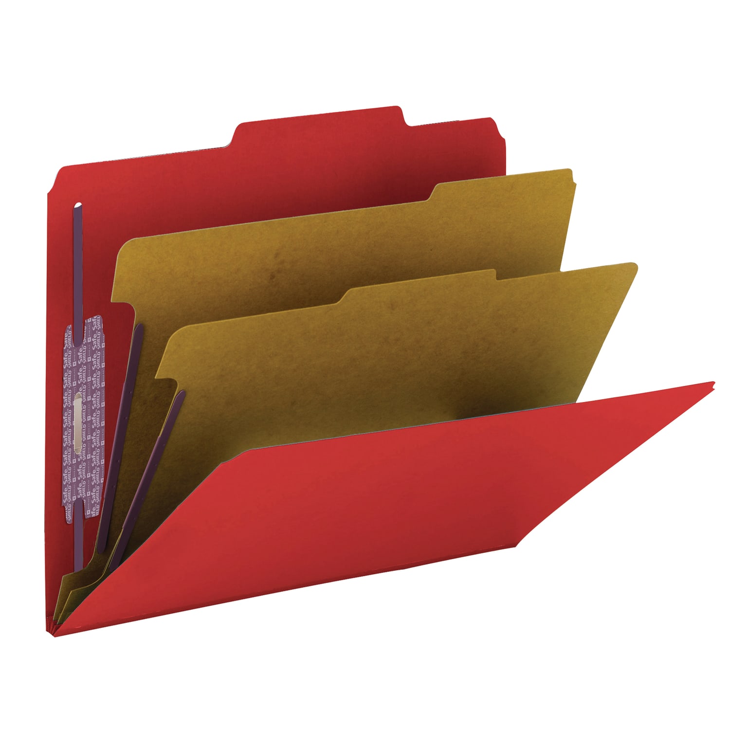 Smead Pressboard Classification Folders With SafeSHIELD Fasteners, 2 Dividers, Letter Size, 100% Recycled, Bright Red, Box Of 10 - Image 3
