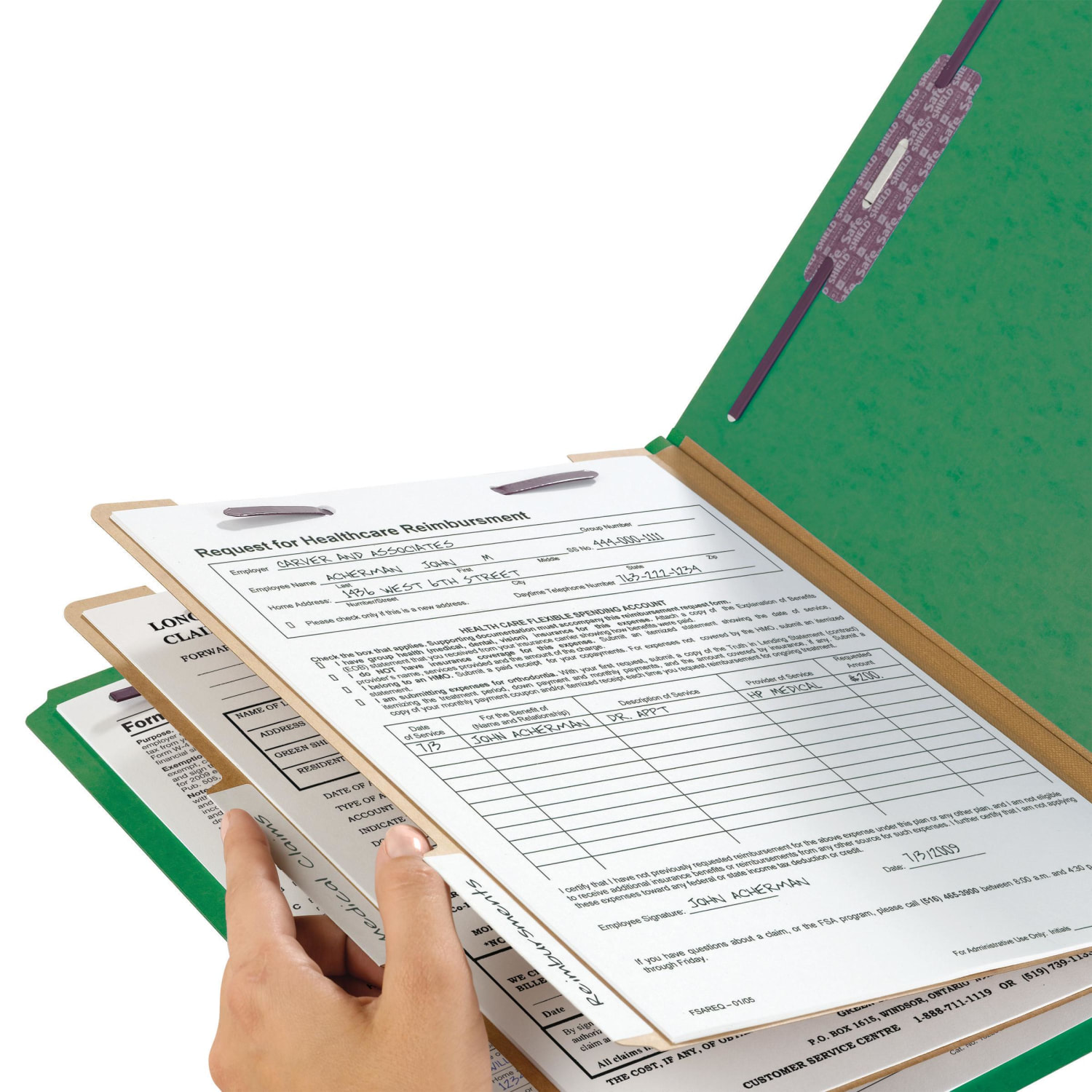 Smead Pressboard Classification Folders With SafeSHIELD Coated Fasteners, Letter Size, 100% Recycled, Green, Box Of 10 - Image 5