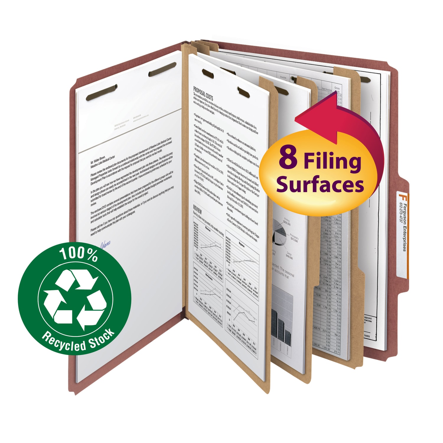 Smead Pressboard Classification Folders, 3 Dividers, Letter Size, 100% Recycled, Red, Box Of 10 - Image 3