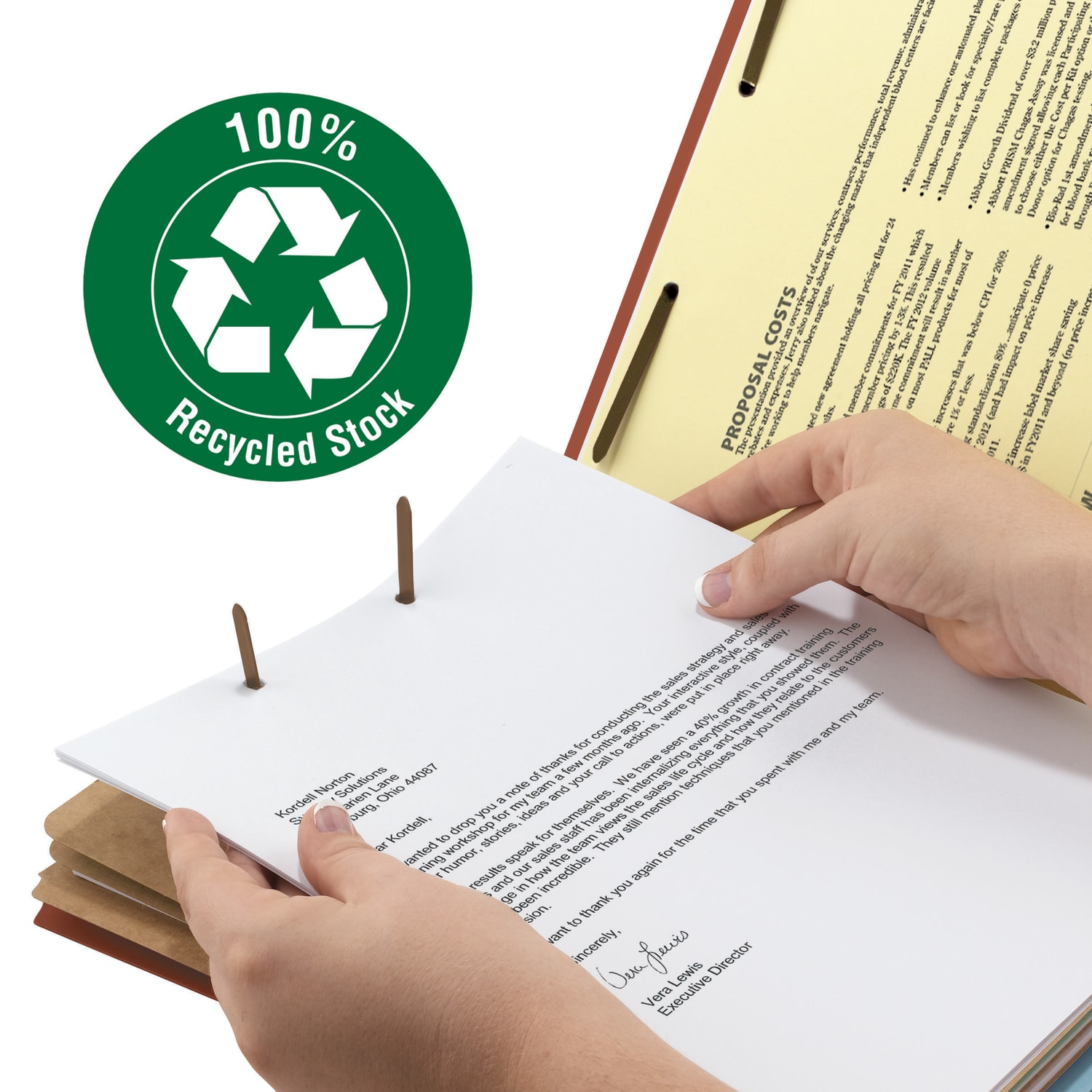 Smead Pressboard Classification Folders, 3 Dividers, Letter Size, 100% Recycled, Red, Box Of 10 - Image 5