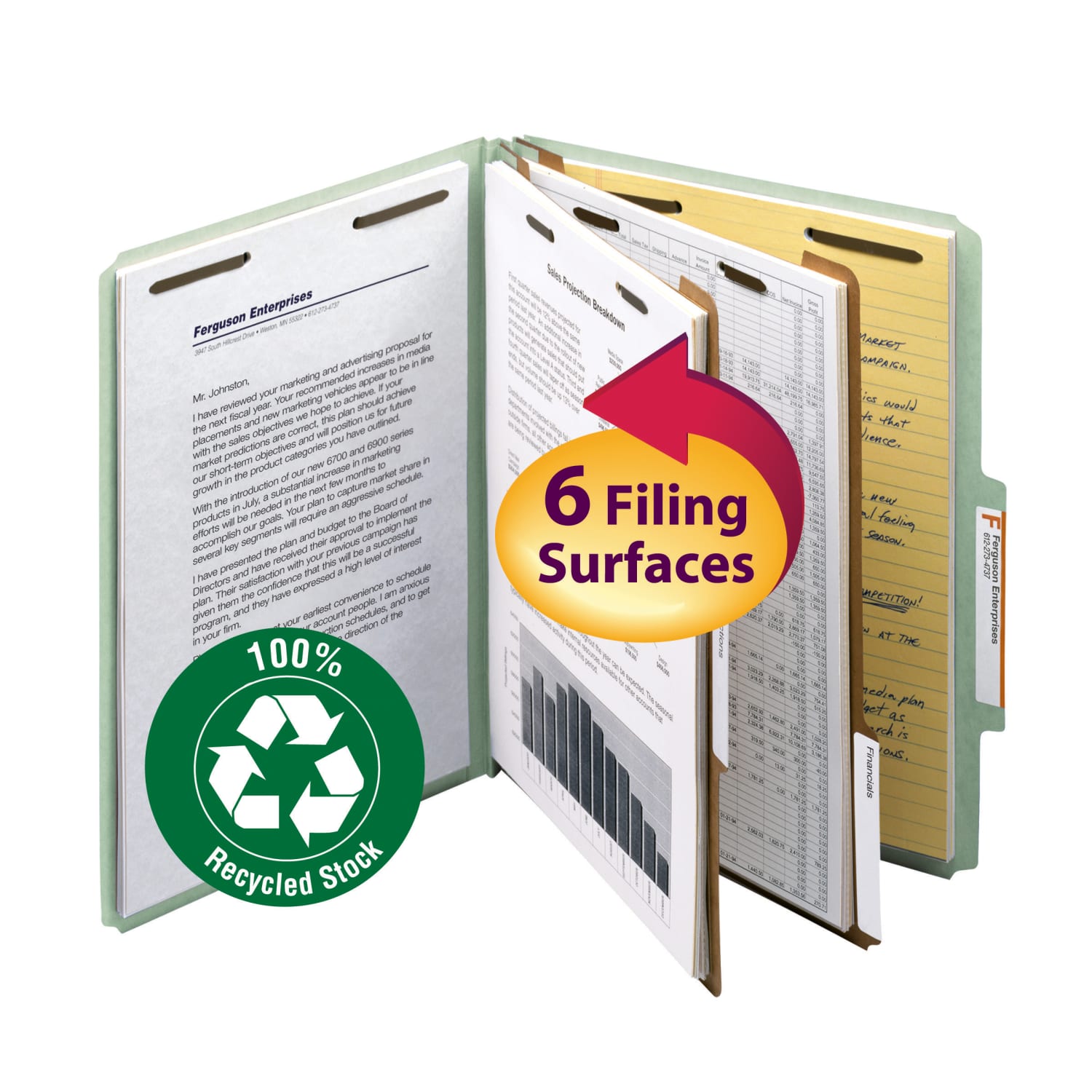 Smead Pressboard Classification Folders, 2 Dividers, Letter Size, 100% Recycled, Gray/Green, Box Of 10 - Image 3