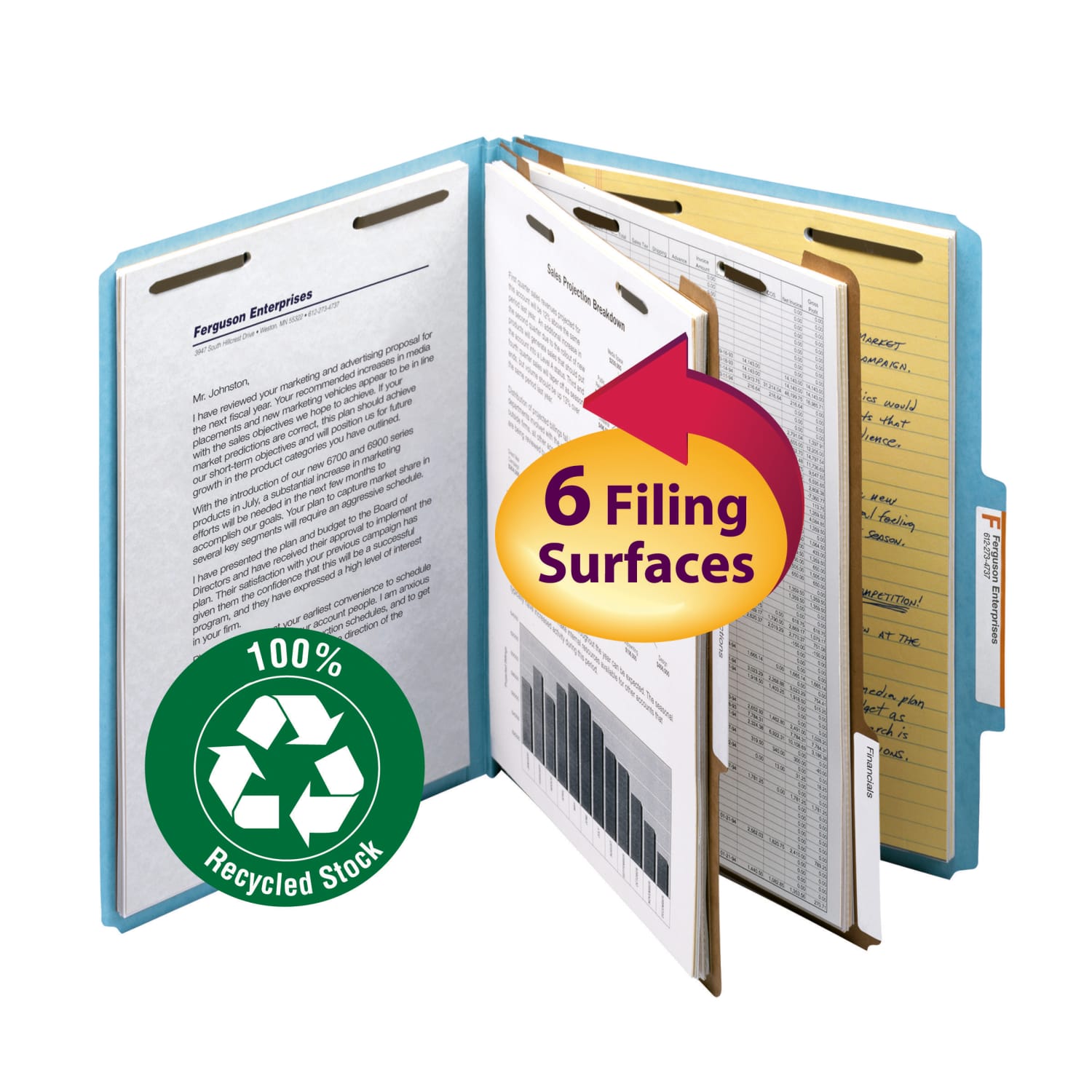 Smead Pressboard Classification Folders, 2 Dividers, Letter Size, 100% Recycled, Blue, Box Of 10 - Image 3