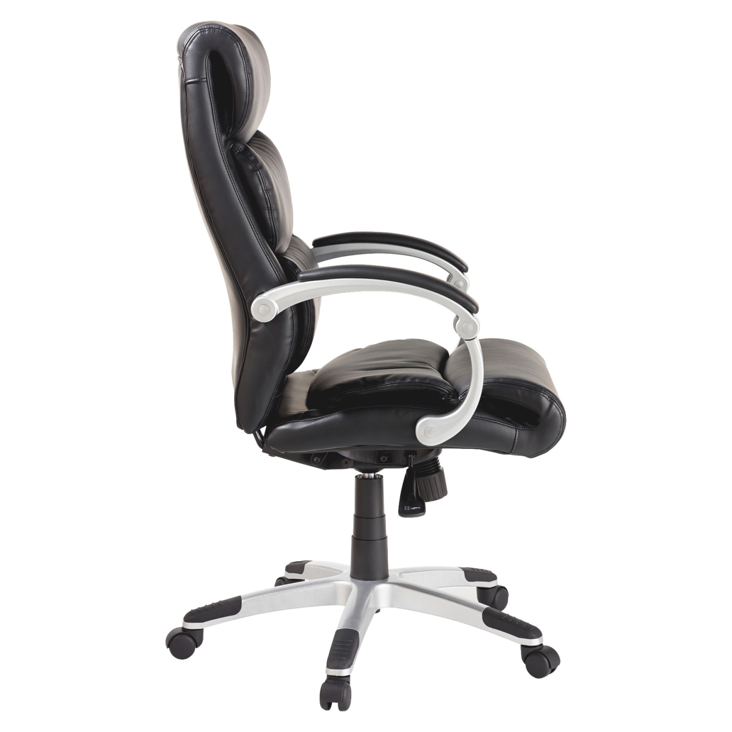 Lorell Ergonomic Bonded Leather High-Back Chair With Flex Arms, Black/Silver - Image 3