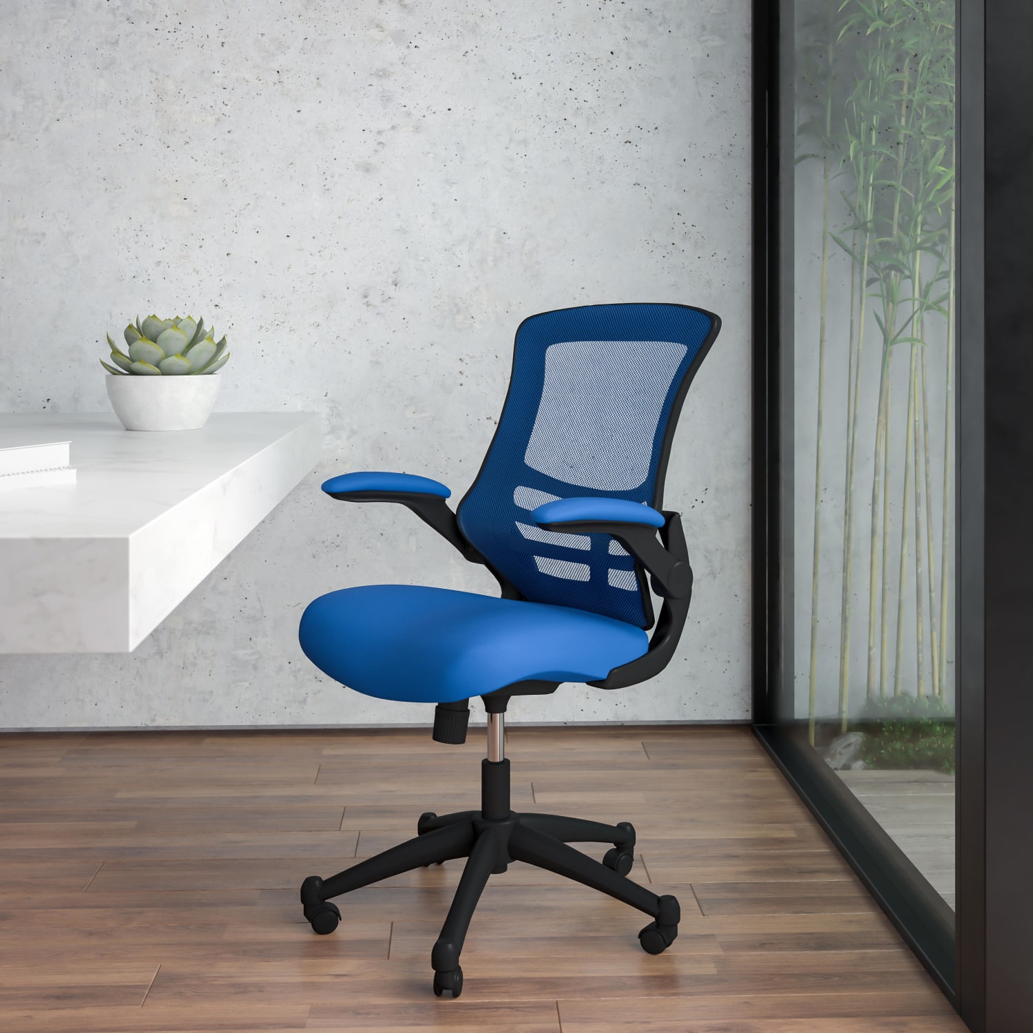 Flash Furniture Mesh Mid Back Swivel Task Chair With Flip Up Arms BlueBlack PopularChairscom