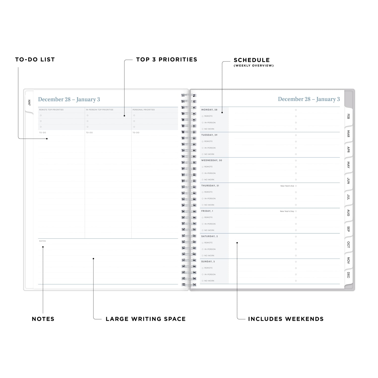 2027 Blue Sky Linen Stripe Gray Weekly/Monthly Planning Calendar, 8.5x11, 0%, Clear PET, Jan-Dec, RY27 - Image 3