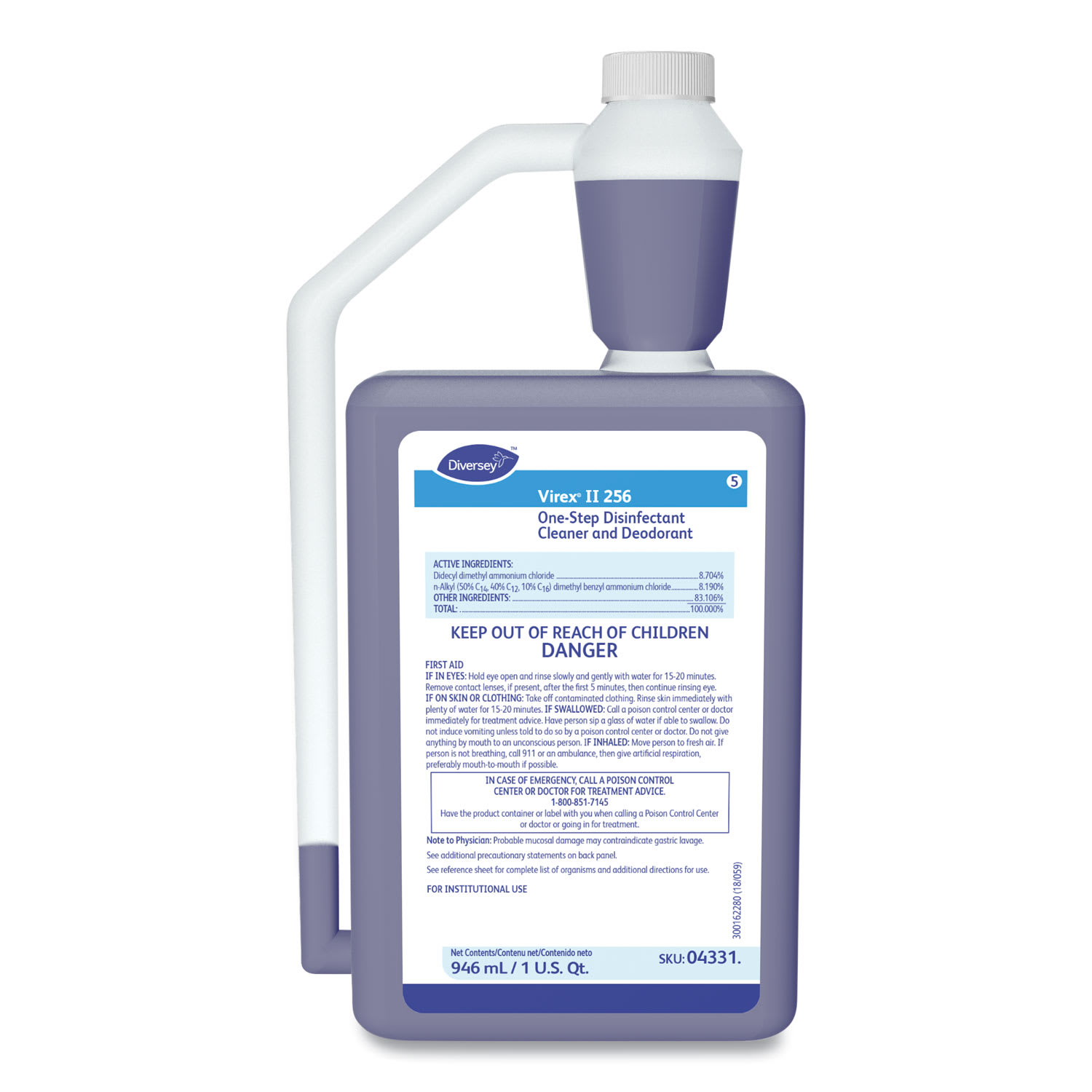 Diversey Virex II 256 One-Step Disinfectant Cleaner Deodorant, Mint, 32oz Bottle,6/Crtn - Image 3