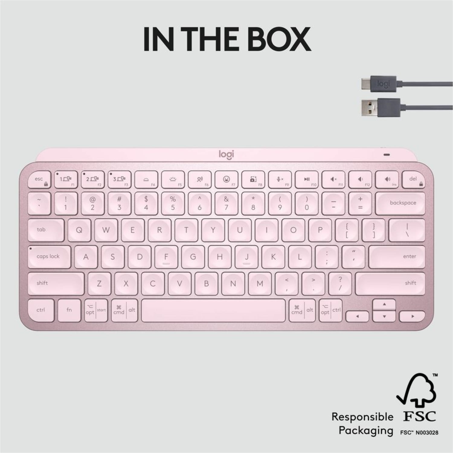 Logitech MX Keys Mini Minimalist Wireless Illuminated Keyboard, Compact, Bluetooth, USB-C - Rose - Wireless Connectivity - 920010474 - Image 5