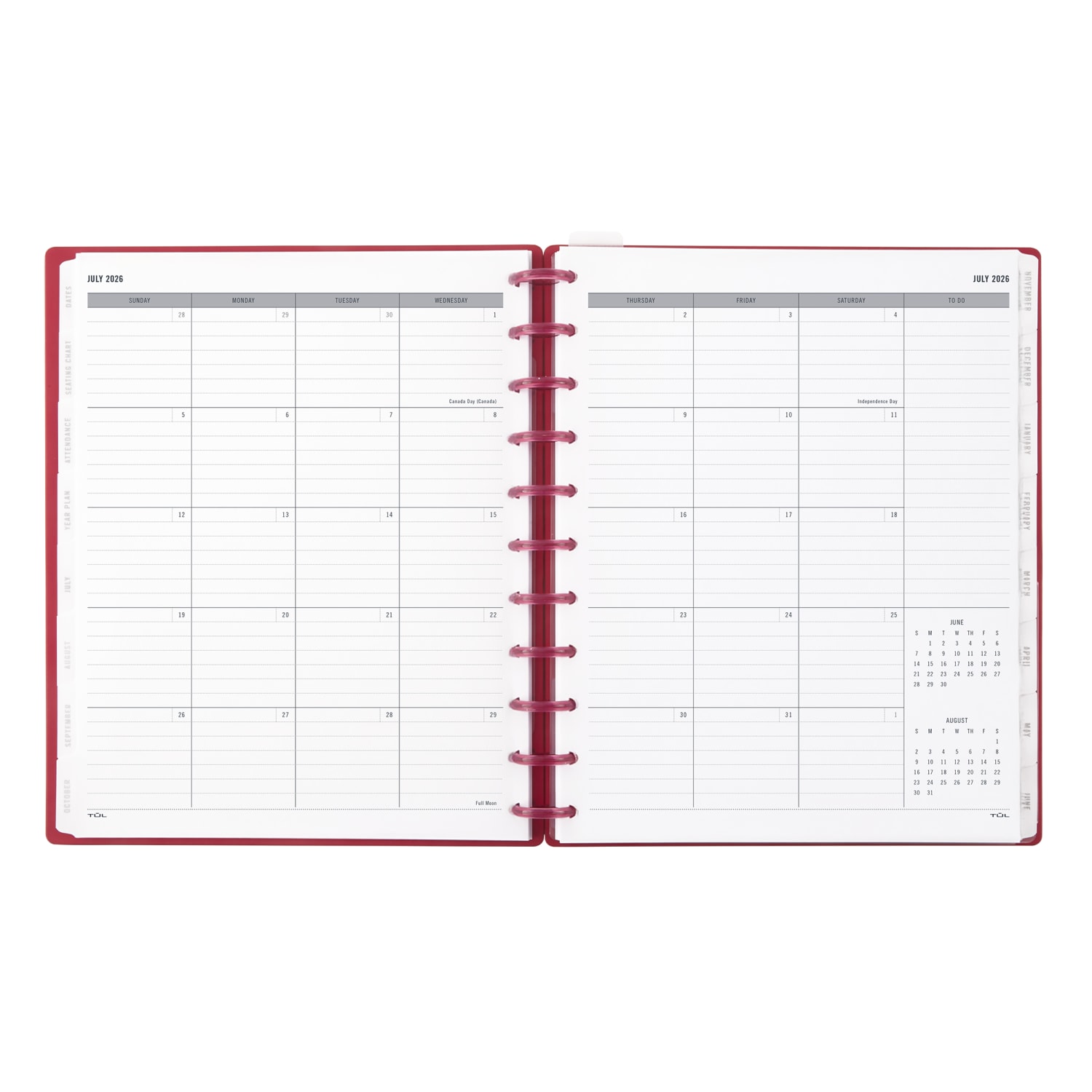 2026-2027 TUL Discbound Monthly Teacher Planner, Letter Size, Pink, July To June - Image 4