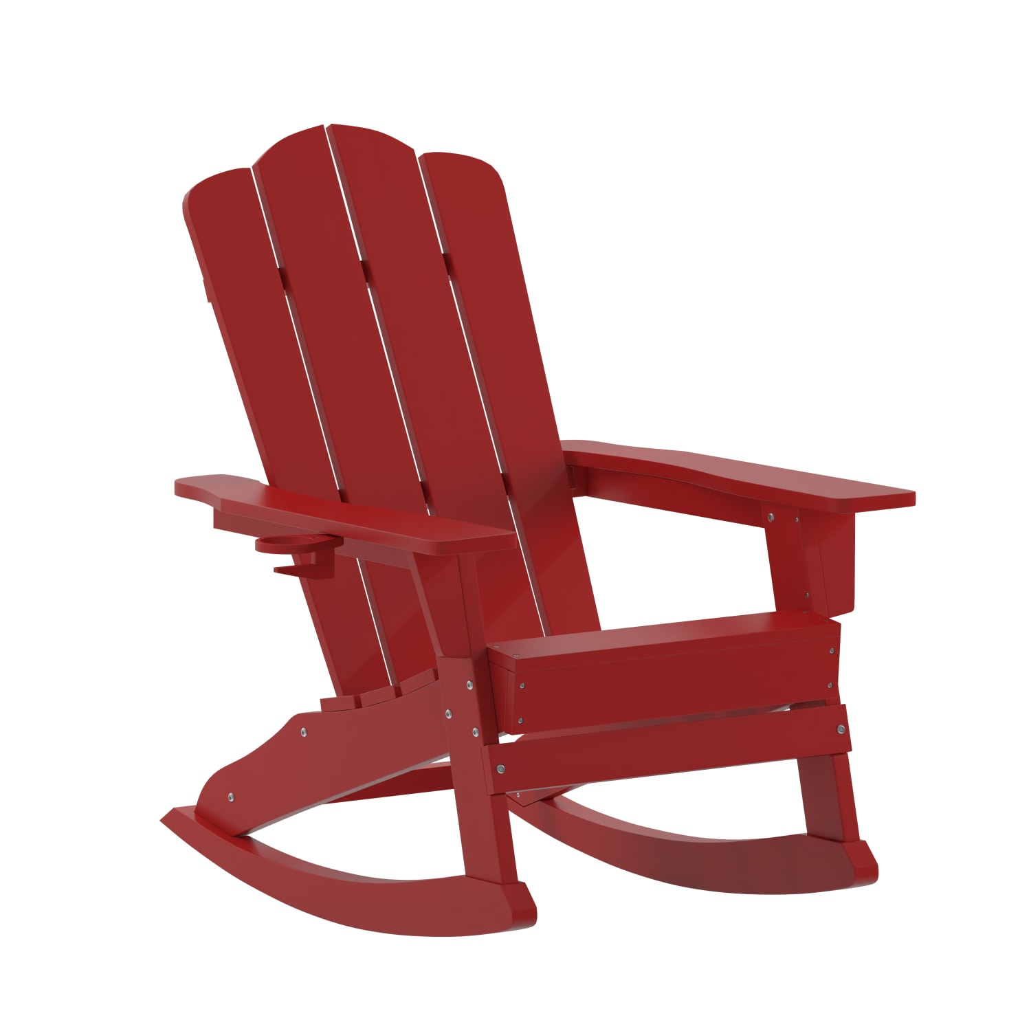 Flash Furniture Newport All-Weather Outdoor Furniture Adirondack Chair With Cup Holder, Red - Image 3
