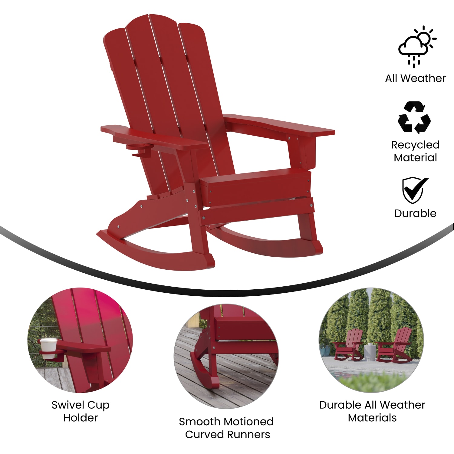 Flash Furniture Newport All-Weather Outdoor Furniture Adirondack Chair With Cup Holder, Red - Image 5
