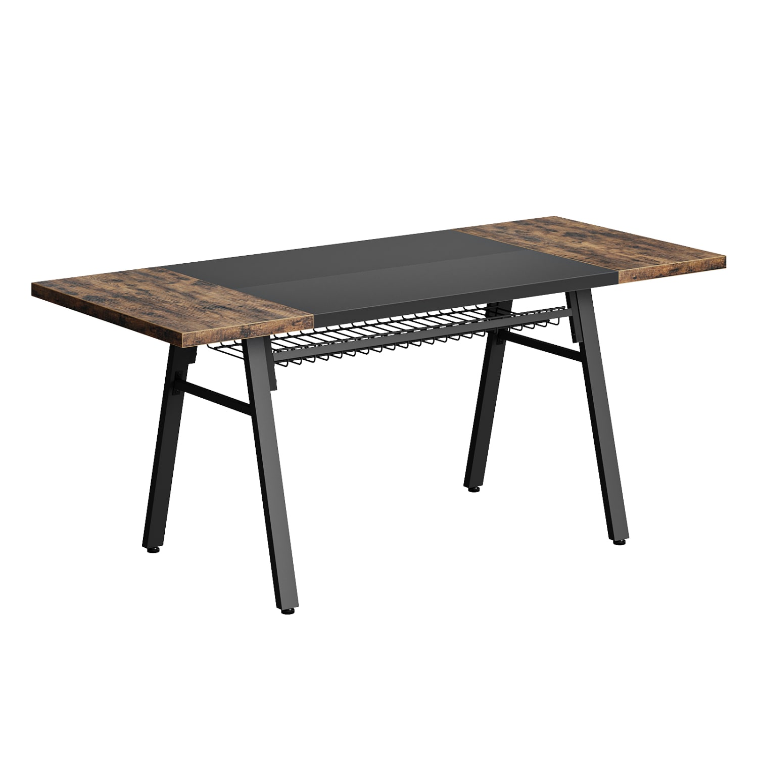 Bestier 70inW Computer Desk with Wire Storage Basket Storage Wooden Study Writing Table for Home Office, Rustic Brown - Image 3