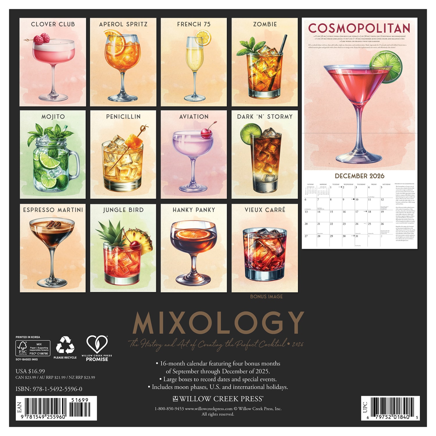 2026 Willow Creek Press Humor & Comics Monthly Wall Calendar, 12in x 12in, Mixology, January To December, 55960 - Image 6