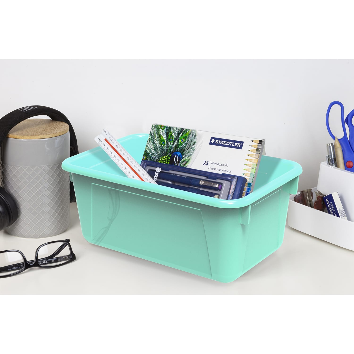 Storex Small Cubby Bins, 5-1/4inH x 8inW x 12-5/16inD, Teal, Pack Of 5 Bins - Image 6