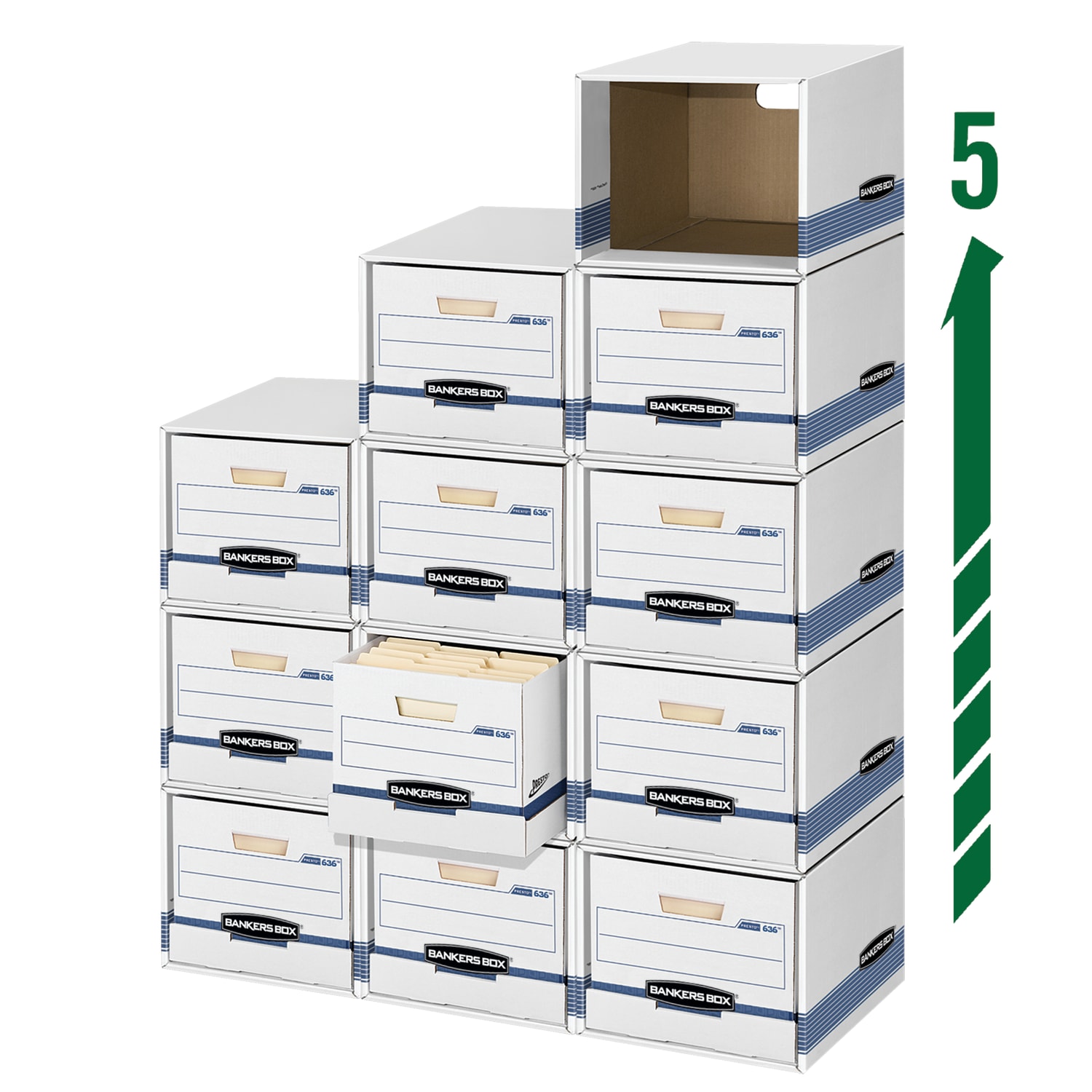 Bankers Box File/Cube Storage Box Shells, Letter/Legal, 15in x 12in x 10in, 60% Recycled, White/Blue, Pack Of 6 - Image 3