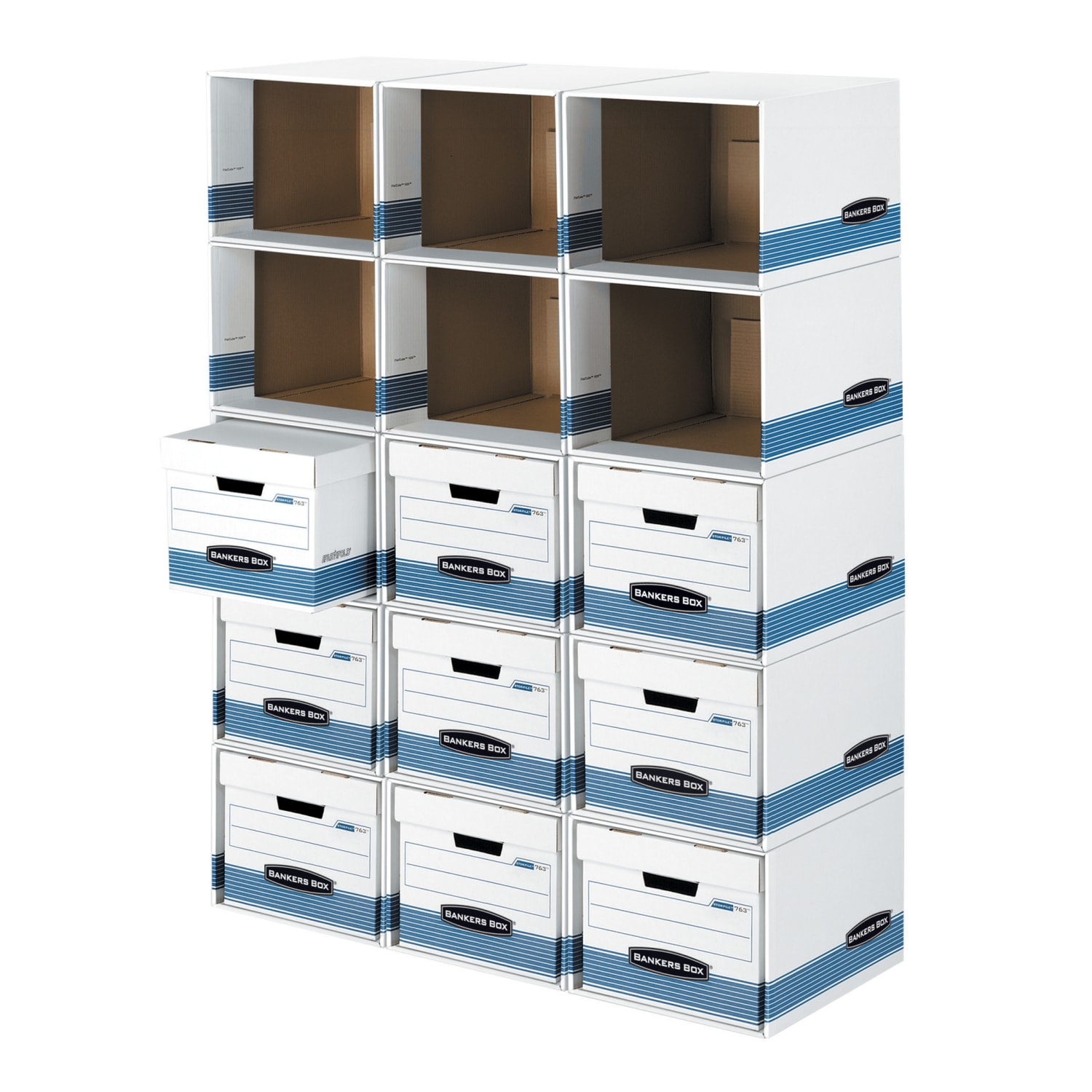 Bankers Box File/Cube Storage Box Shells, Letter/Legal, 15in x 12in x 10in, 60% Recycled, White/Blue, Pack Of 6 - Image 4