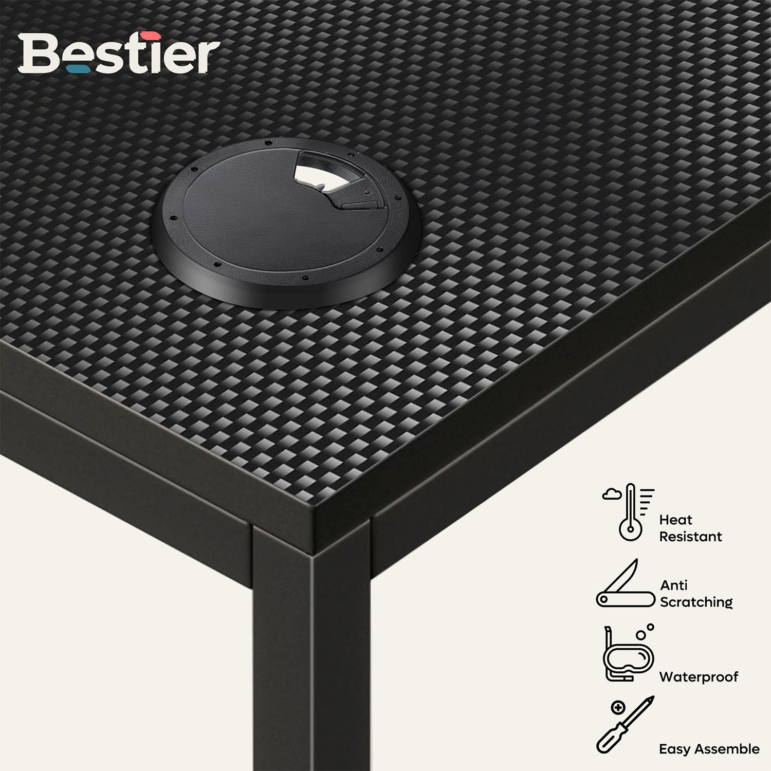 Bestier L-Shaped Corner Computer Desk With Storage Shelf, 3 Cable Holes, 56inW, Black Carbon Fiber - Image 4